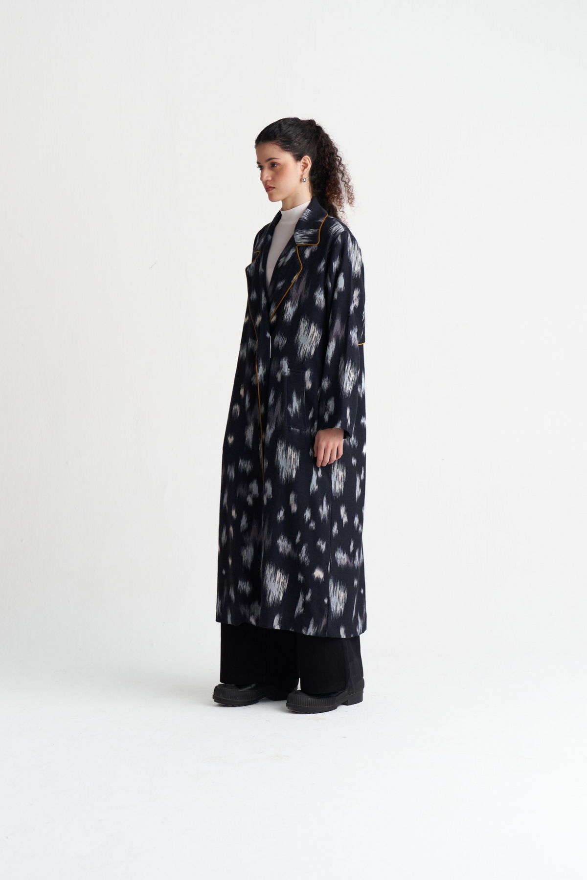 Ikat Print Woollen Trench Co-ord (set Of 2)