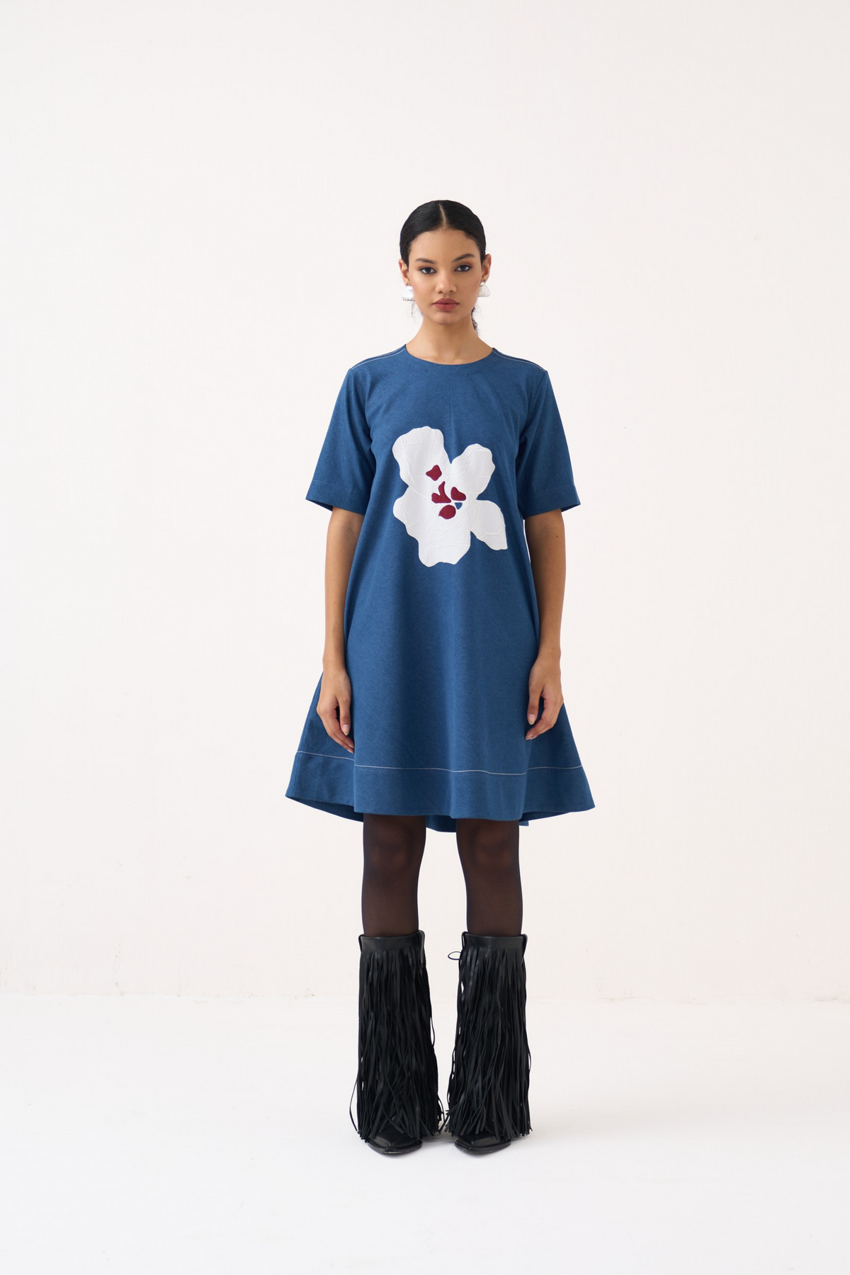 Textured Applique Denim Dress