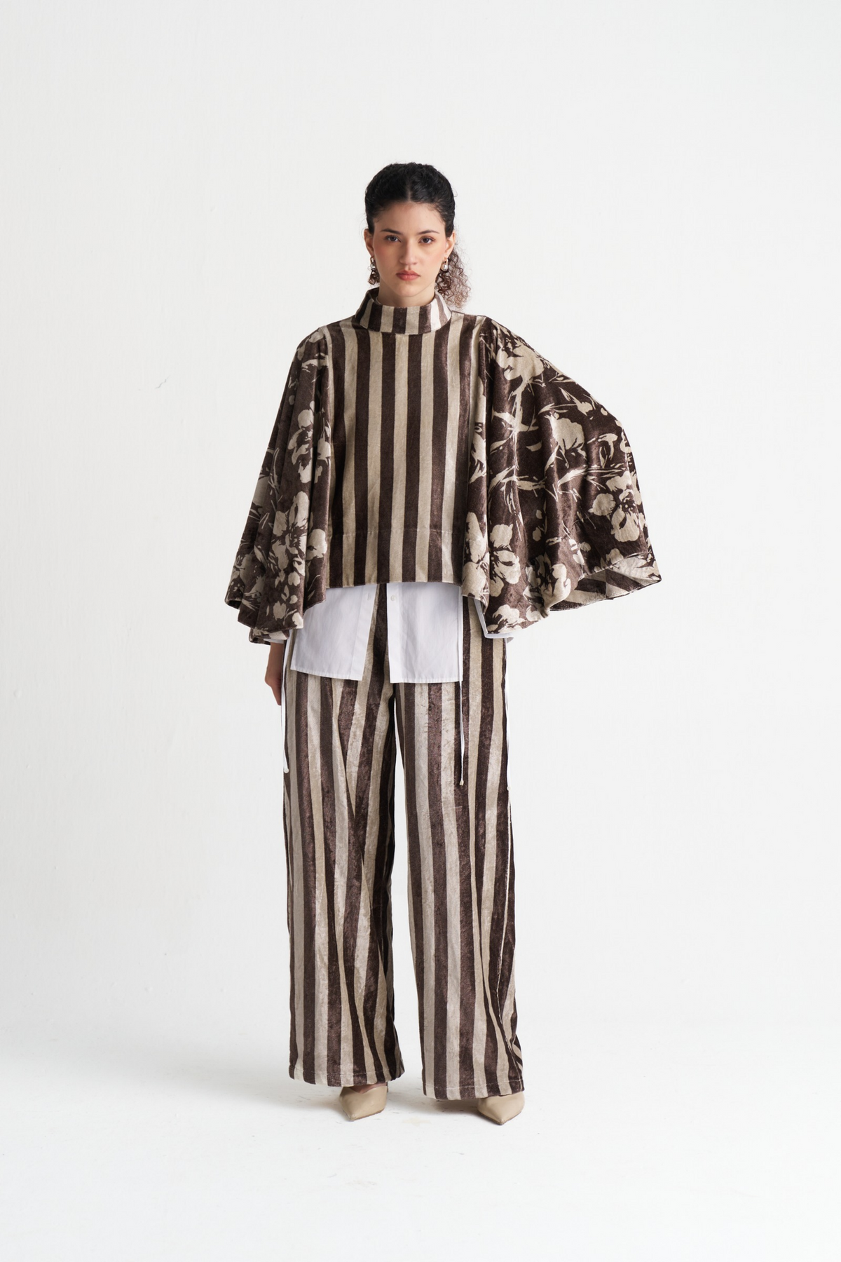 Velvet Poncho Co-ord (set Of 3)