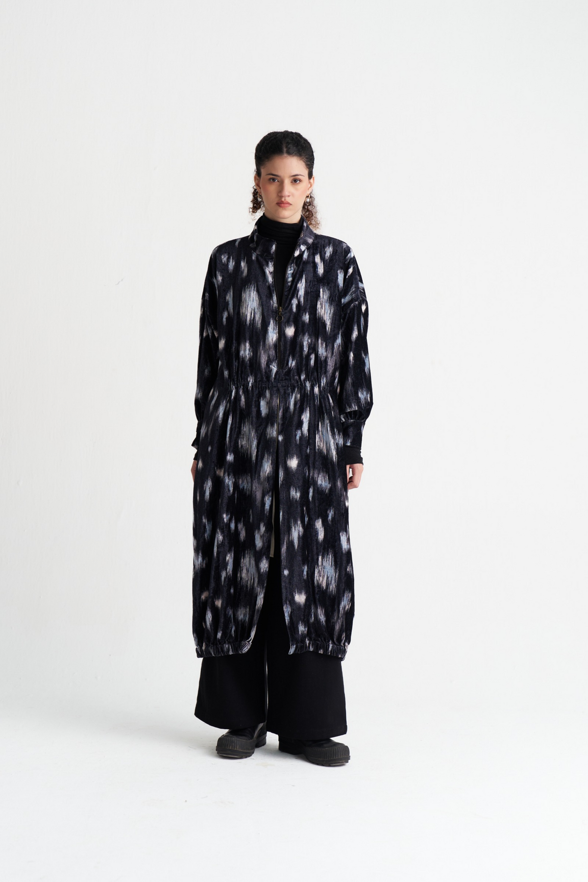 Ikat Print Velvet Drawstring Tunic Co-ord (set Of 2)