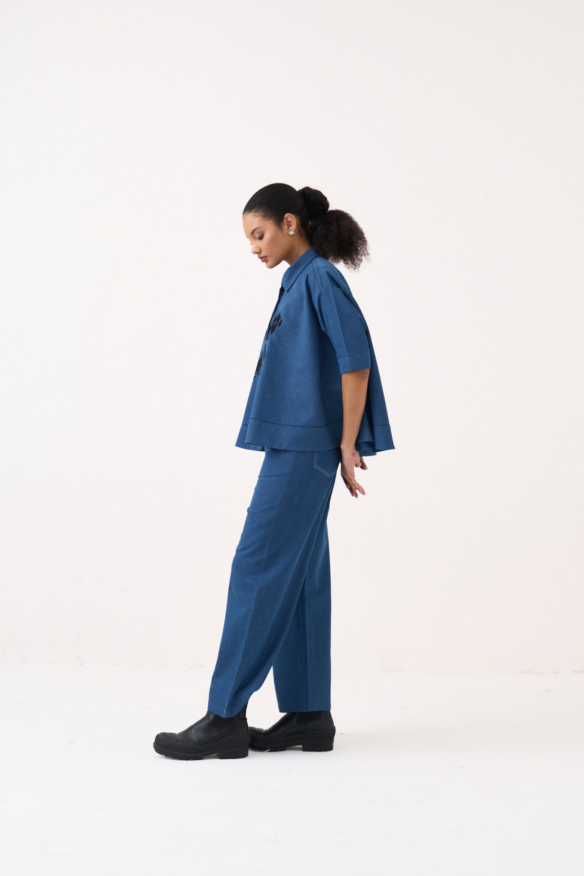 Floral Emb. Denim Shirt Co-ord (set Of 2)