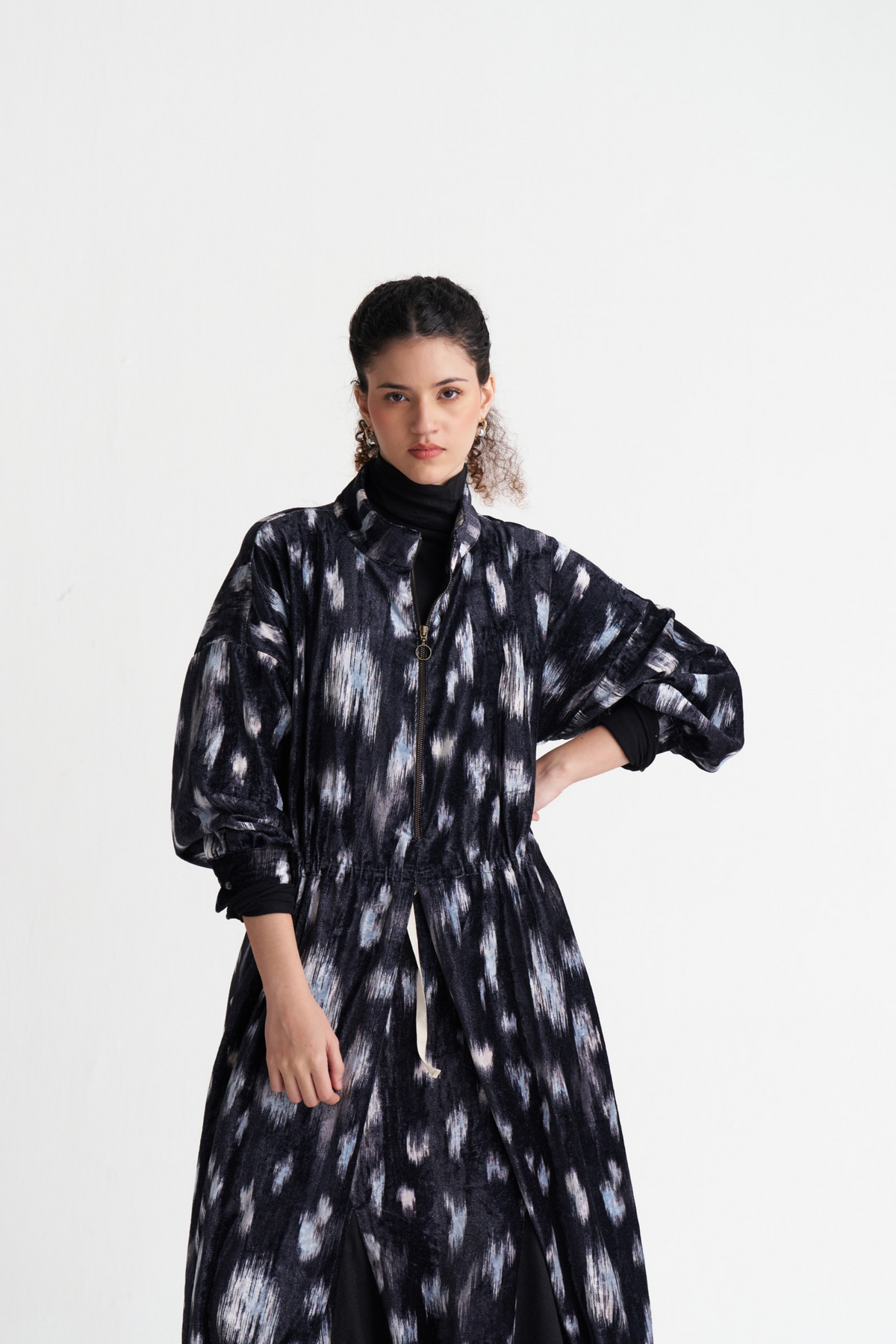 Ikat Print Velvet Circular Skirt Co-ord (set Of 2)