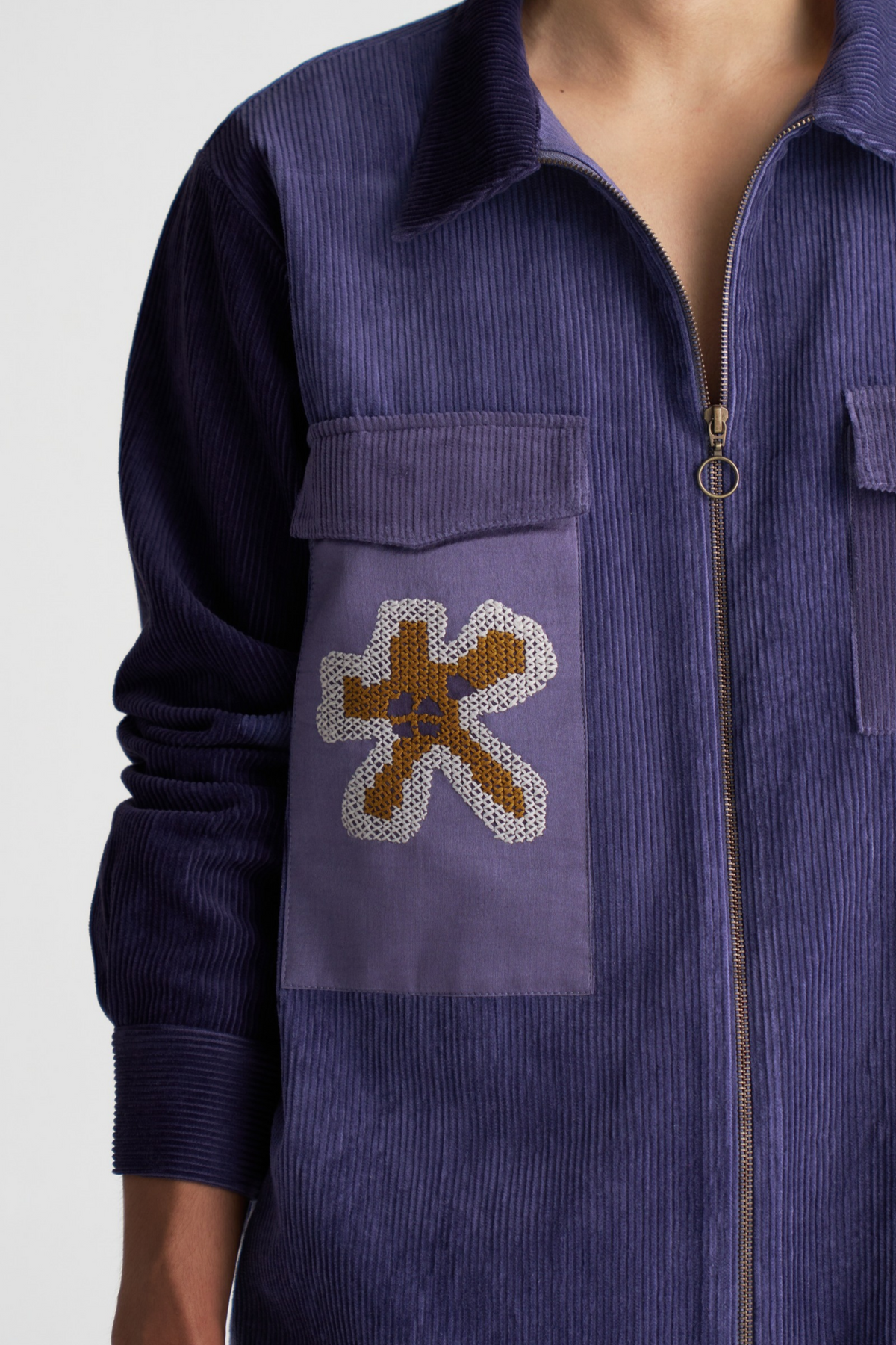 Hand Emb. Corduroy Shacket Co-ord (set Of 2)