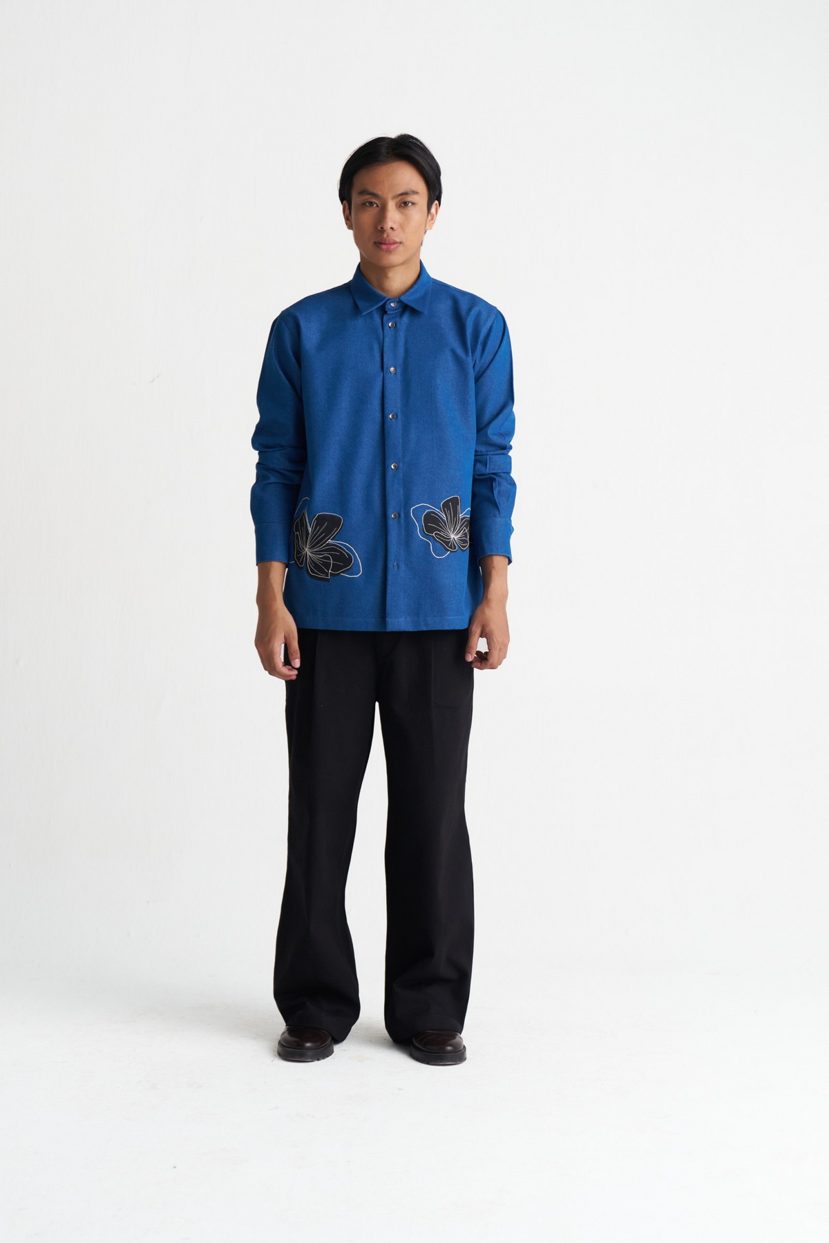 Floral Applique Denim Shirt Co-ord (set Of 2)