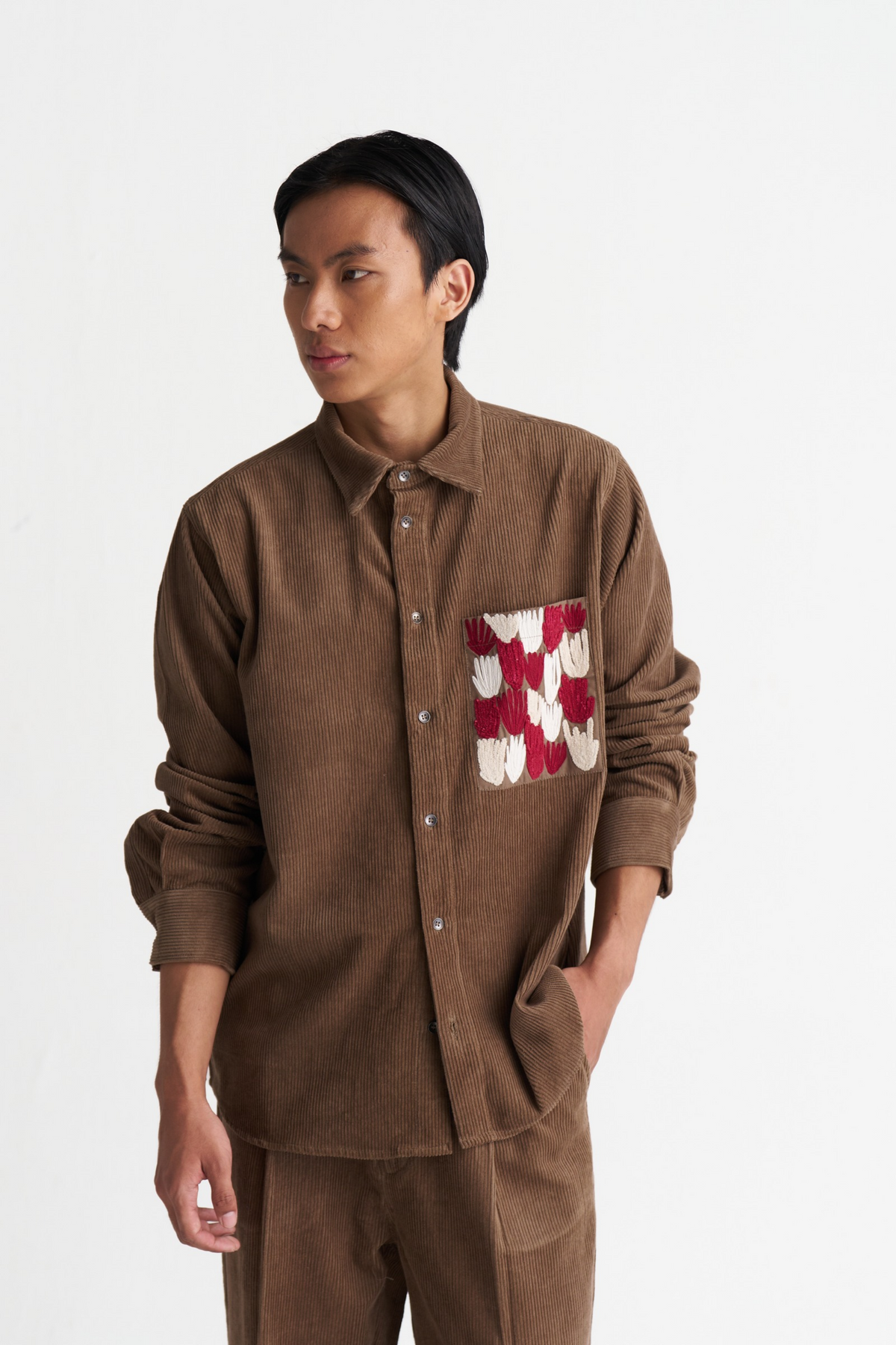Emb. Patch Pocket Corduroy Shirt Co-ord (set Of 2)