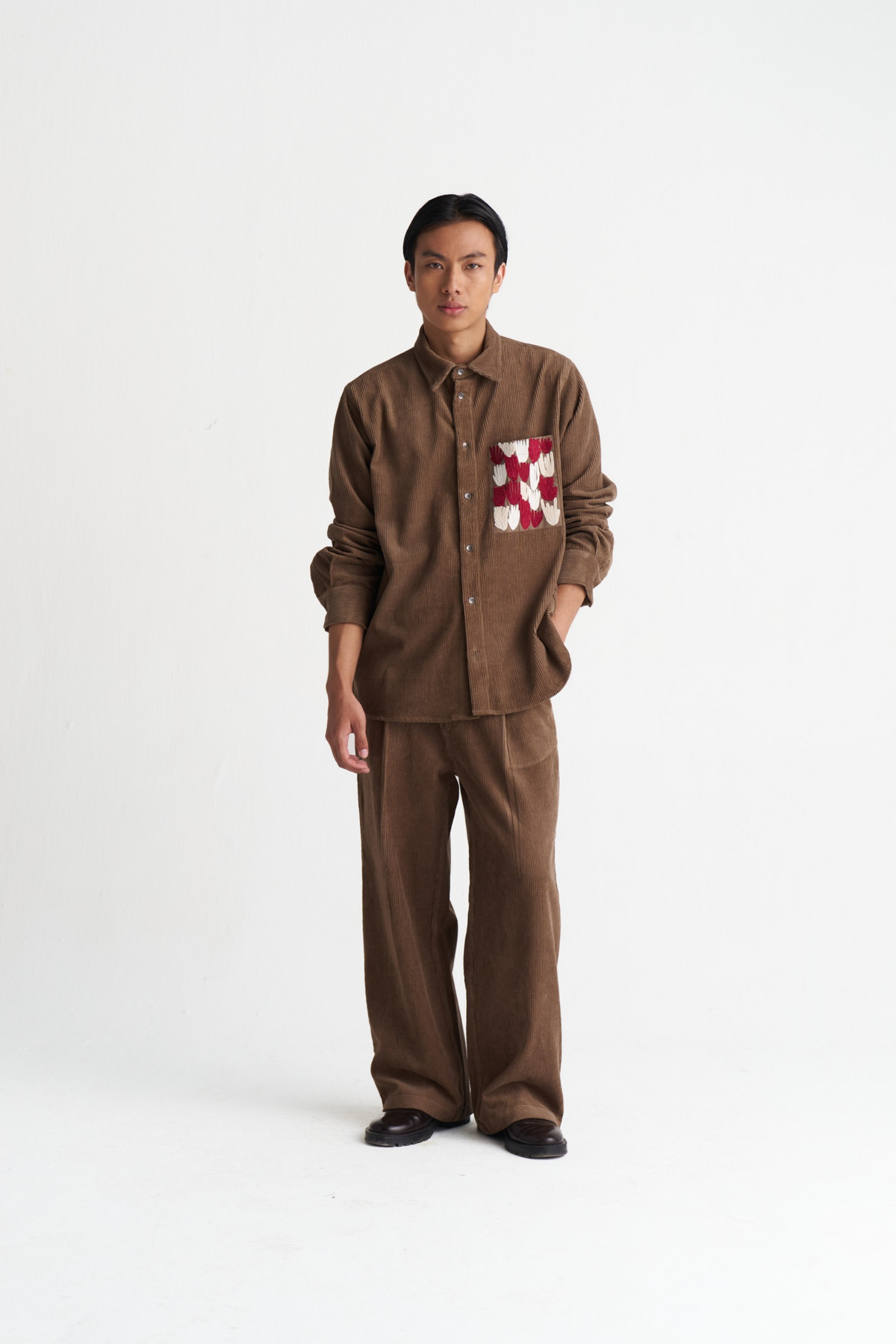 Emb. Patch Pocket Corduroy Shirt Co-ord (set Of 2)