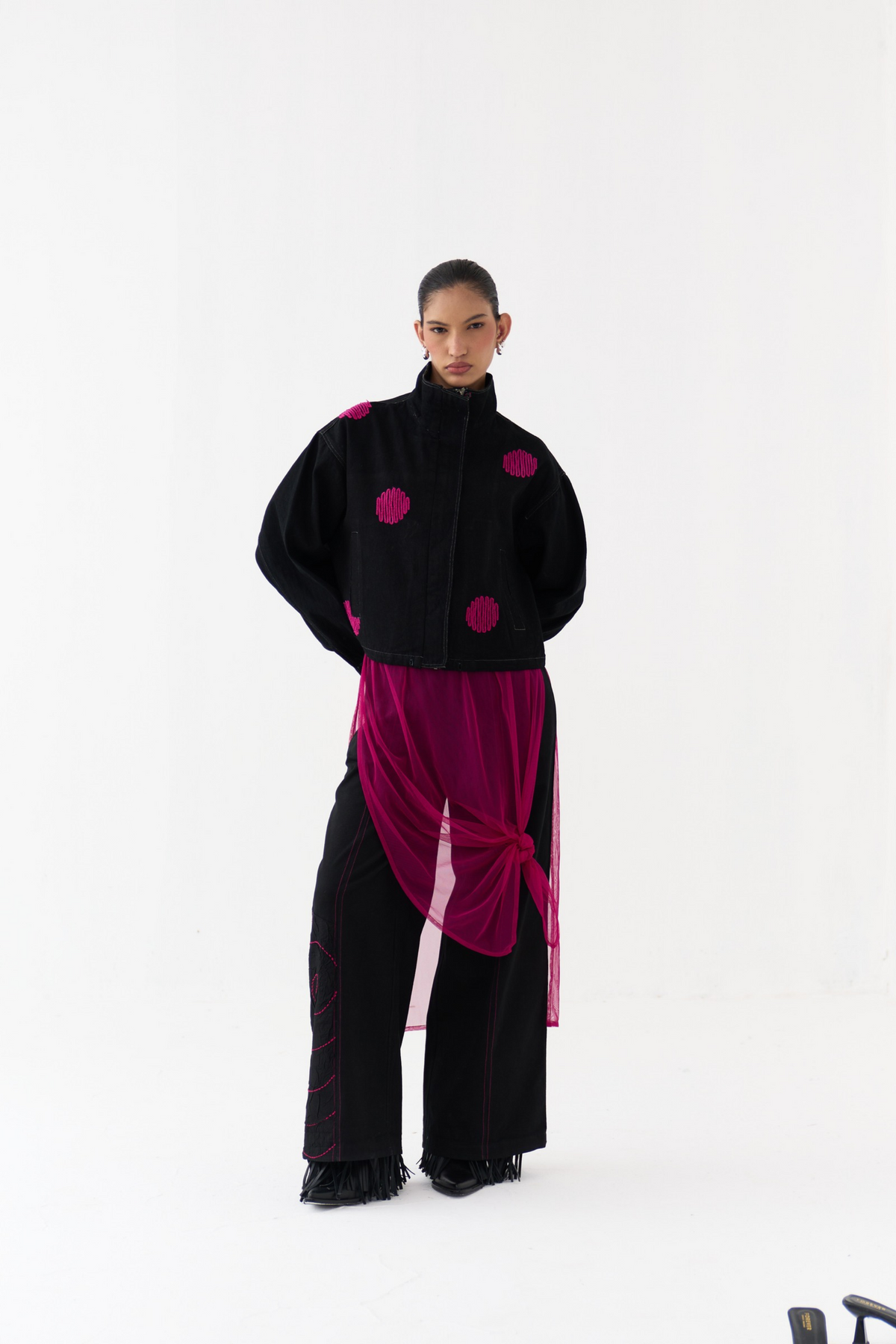 Polka Denim Bomber Co-ord (set Of 3)