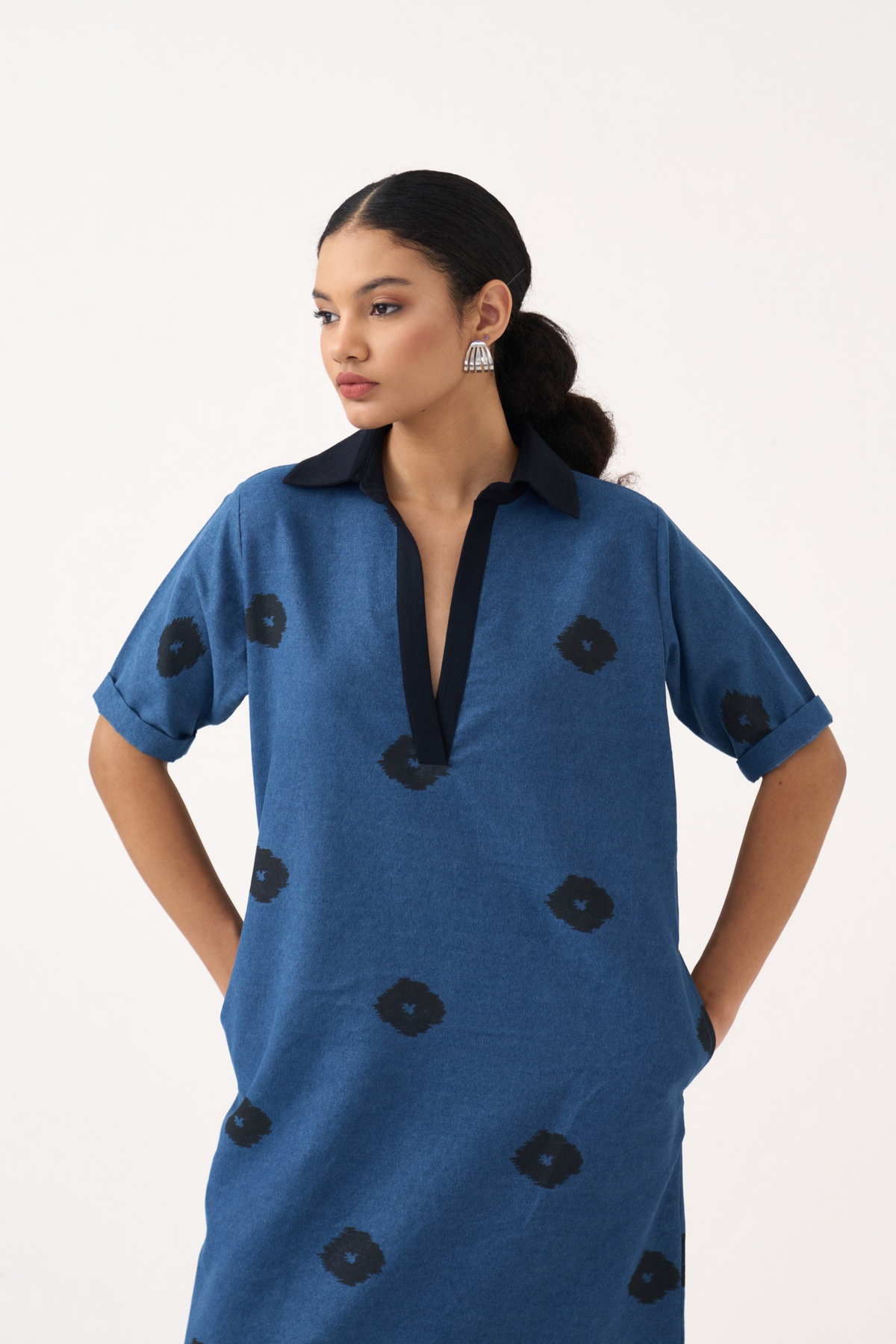 Block Print Denim Dress