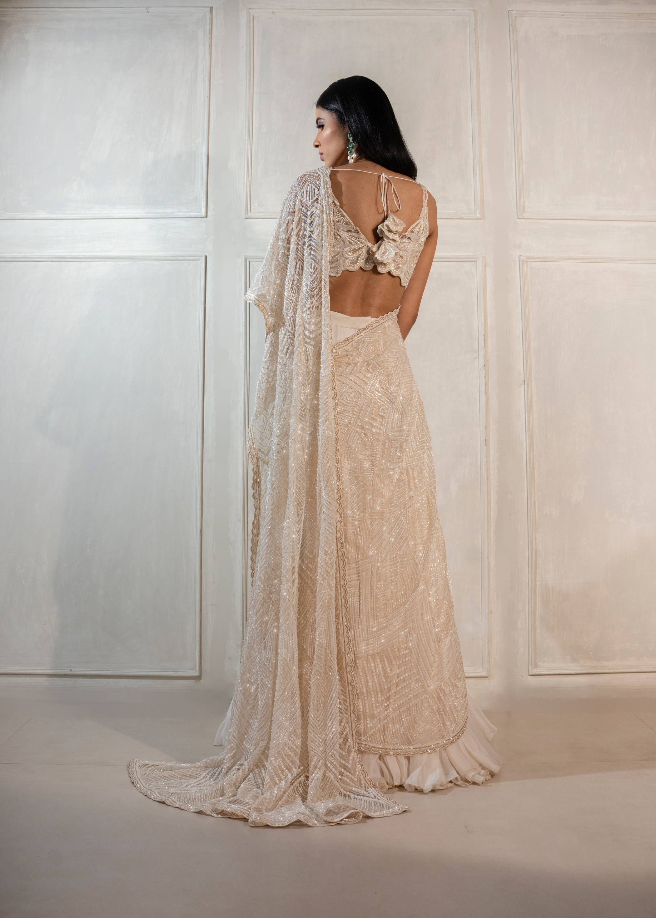 Nadya Ivory Lehenga Saree Set