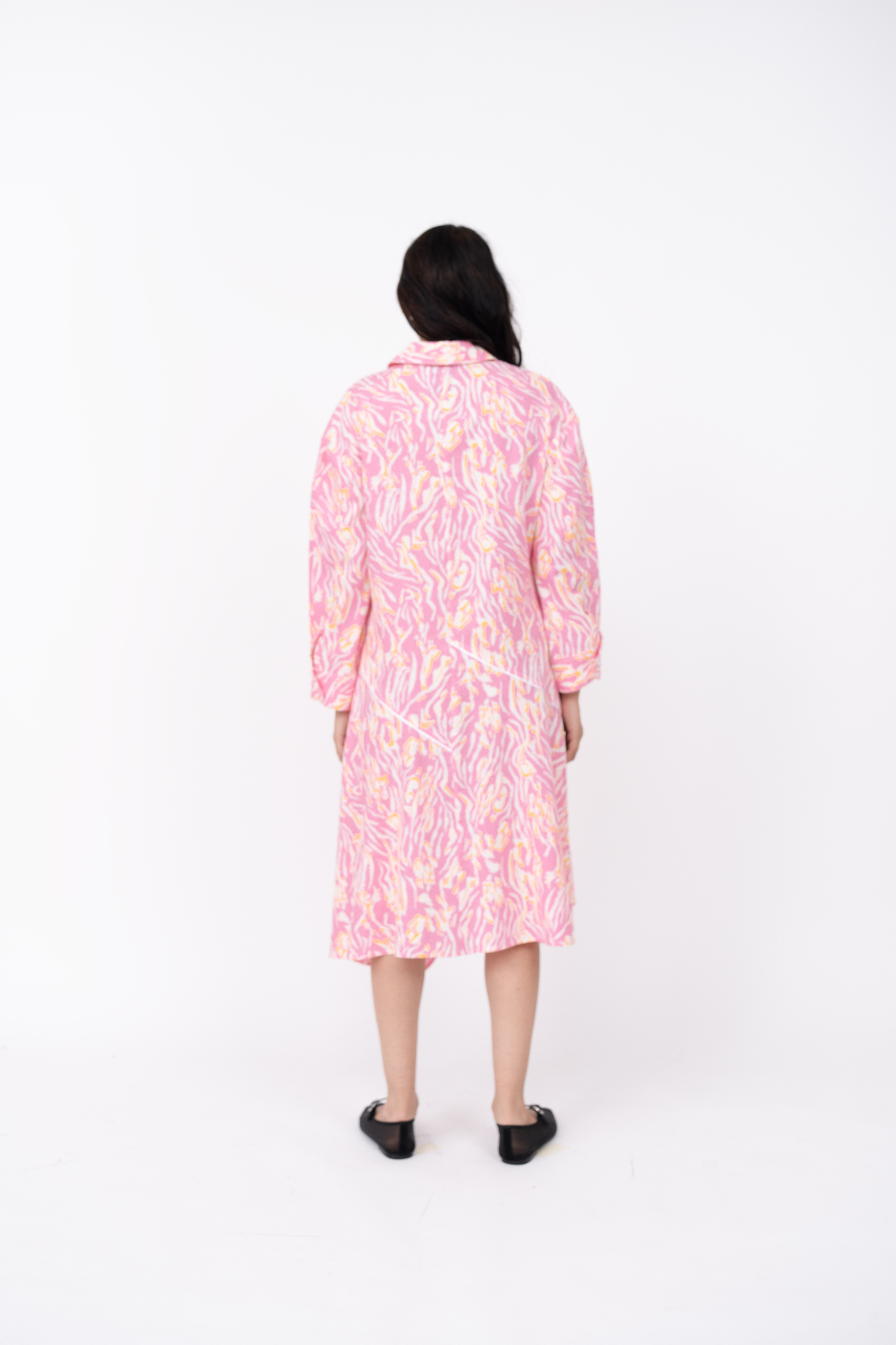 Pink Wave Print New Slide Shirt Dress