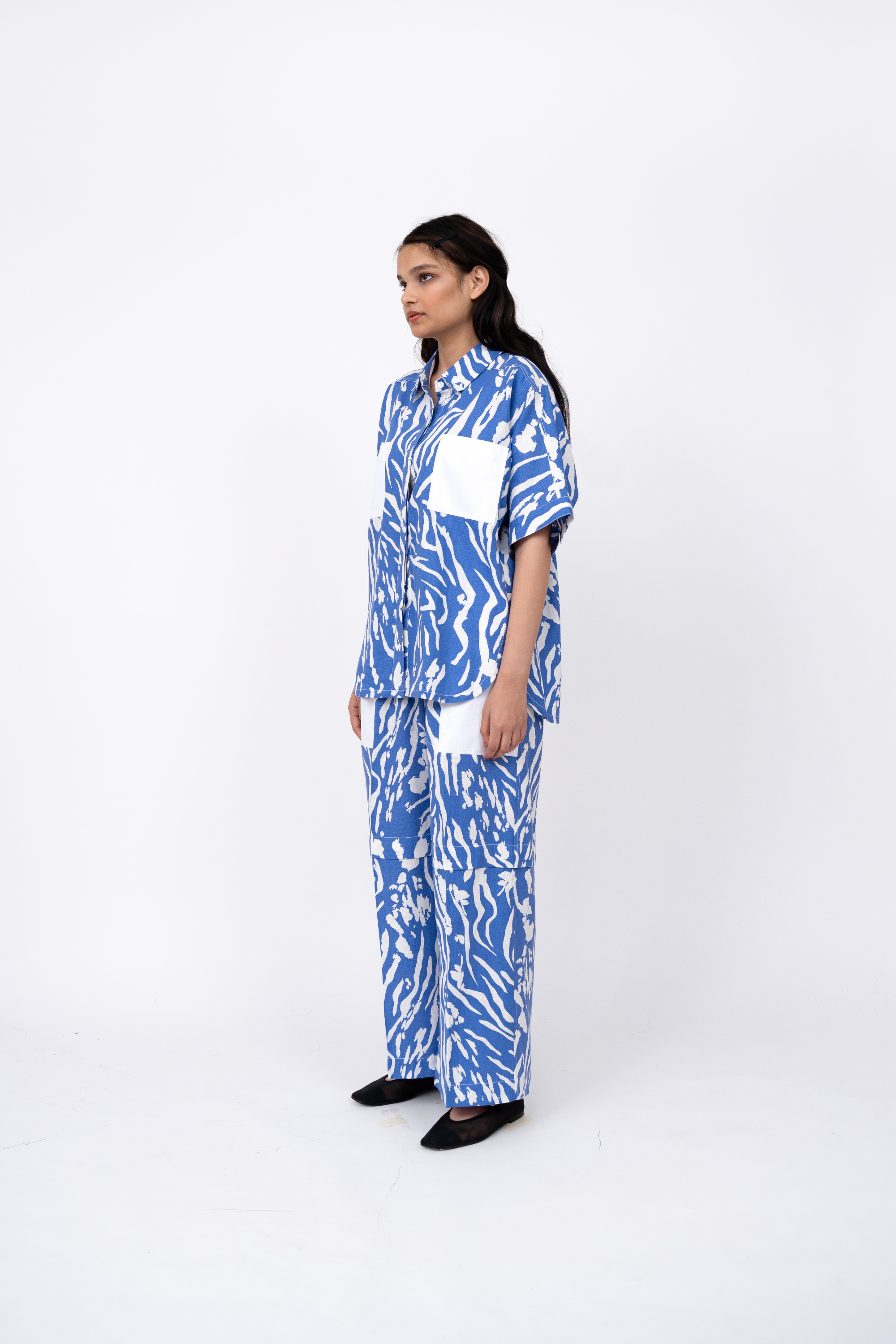 Blue Wave Print Shell Shirt