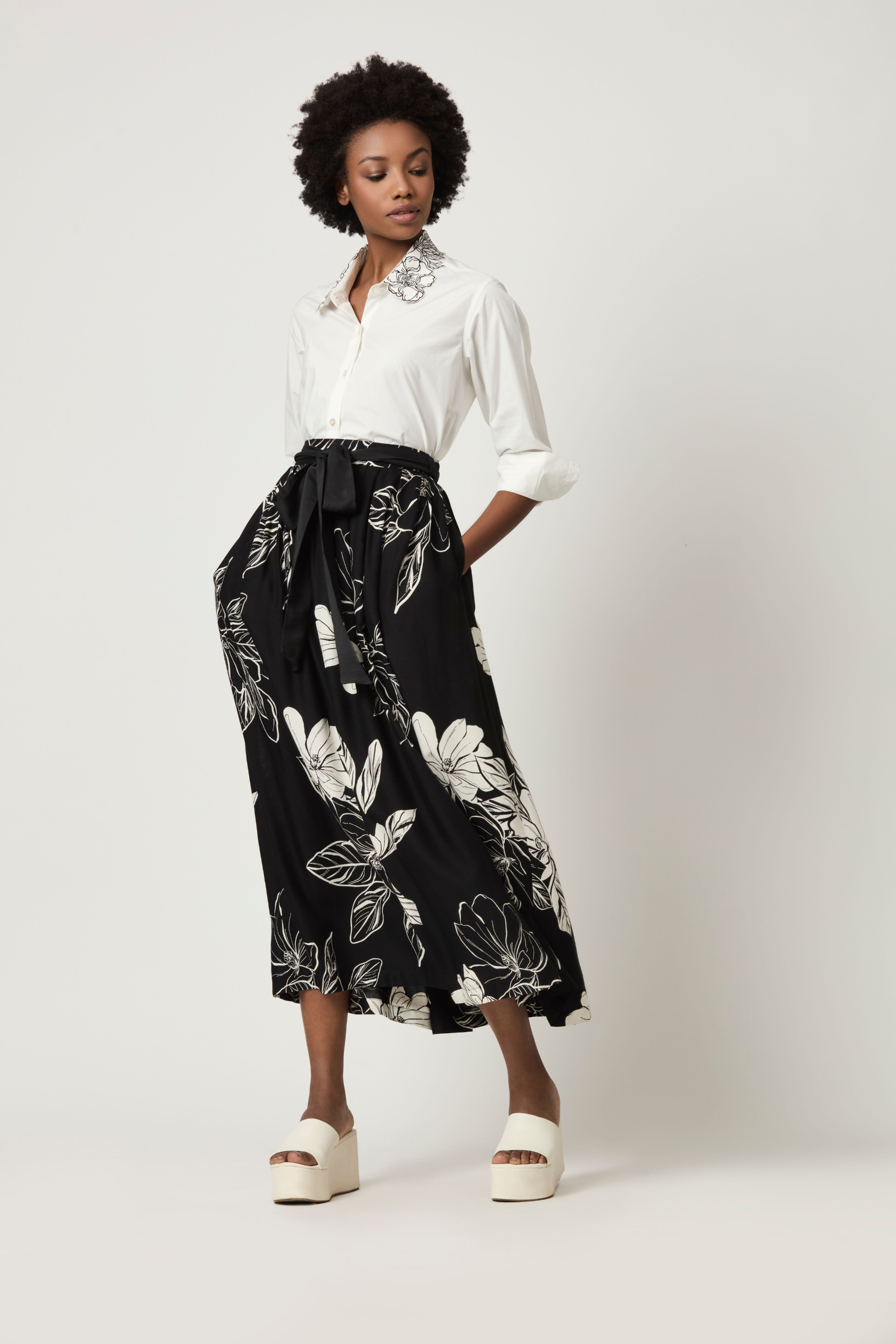 Luna Embroidered Collar Shirt With Black Over Printed Skirt