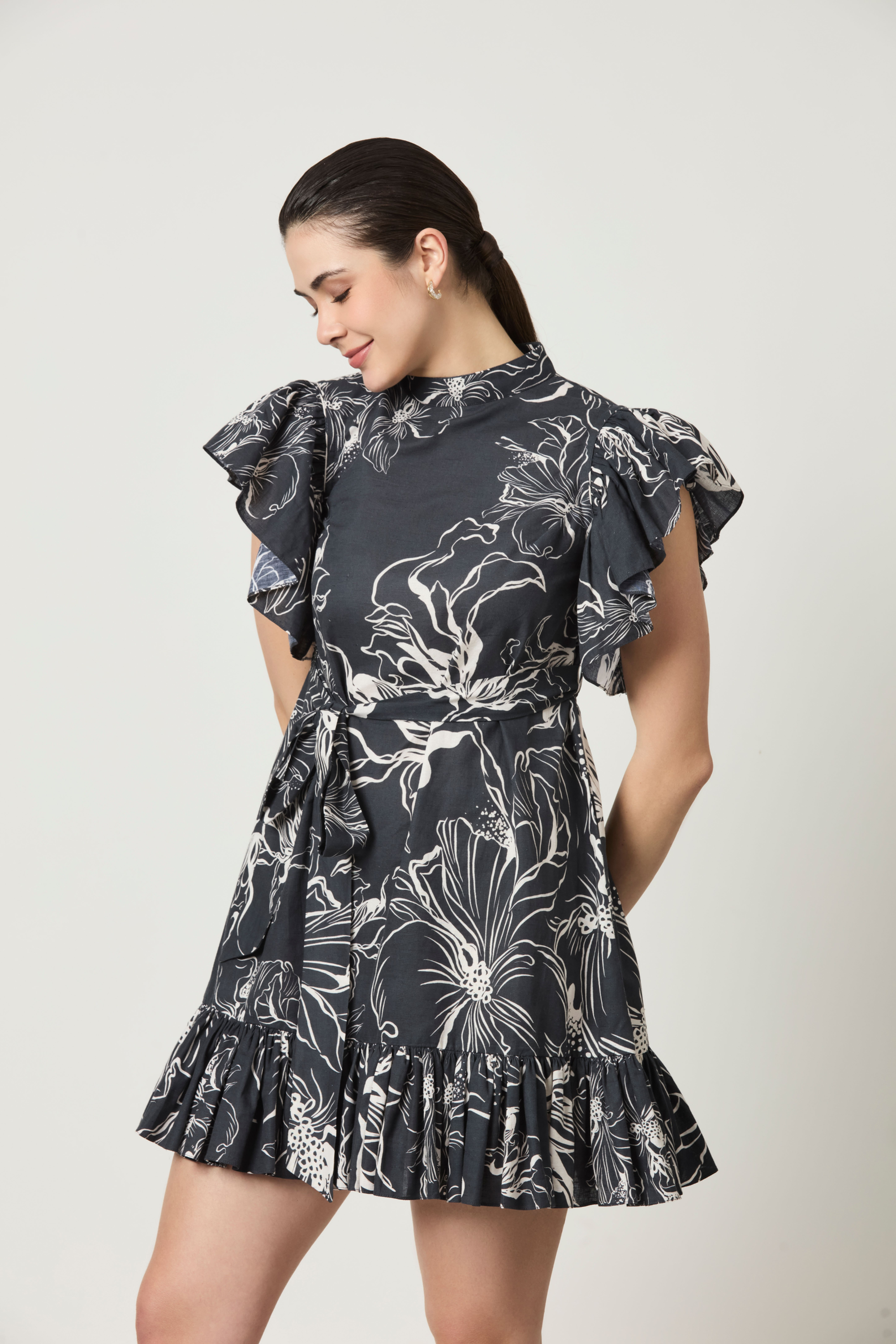 Luna A-Line Dress With Gathered Hem & Sleeve