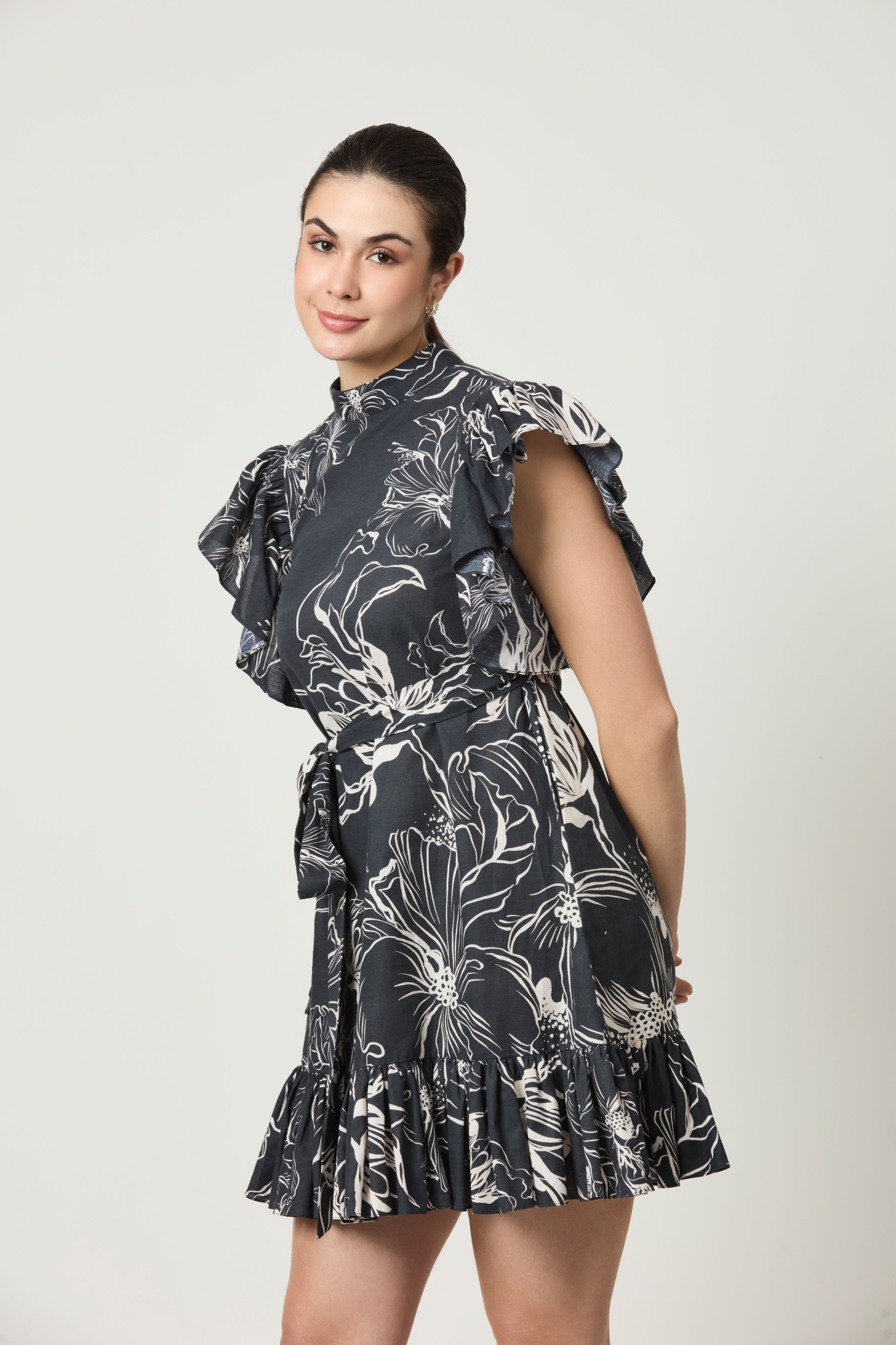 Luna A-Line Dress With Gathered Hem & Sleeve