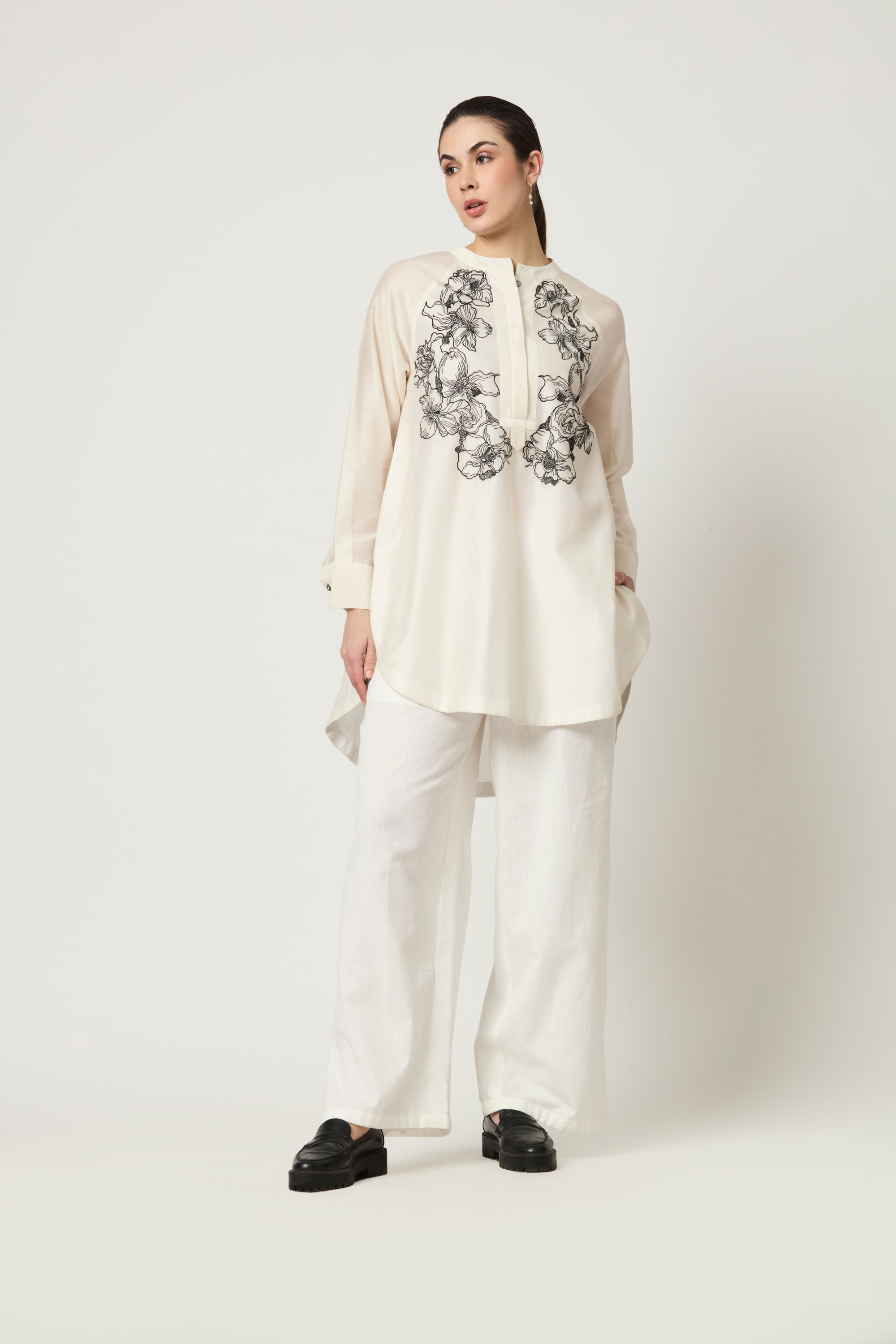 Luna Embroidered Tunic With Striped Slit Trousers