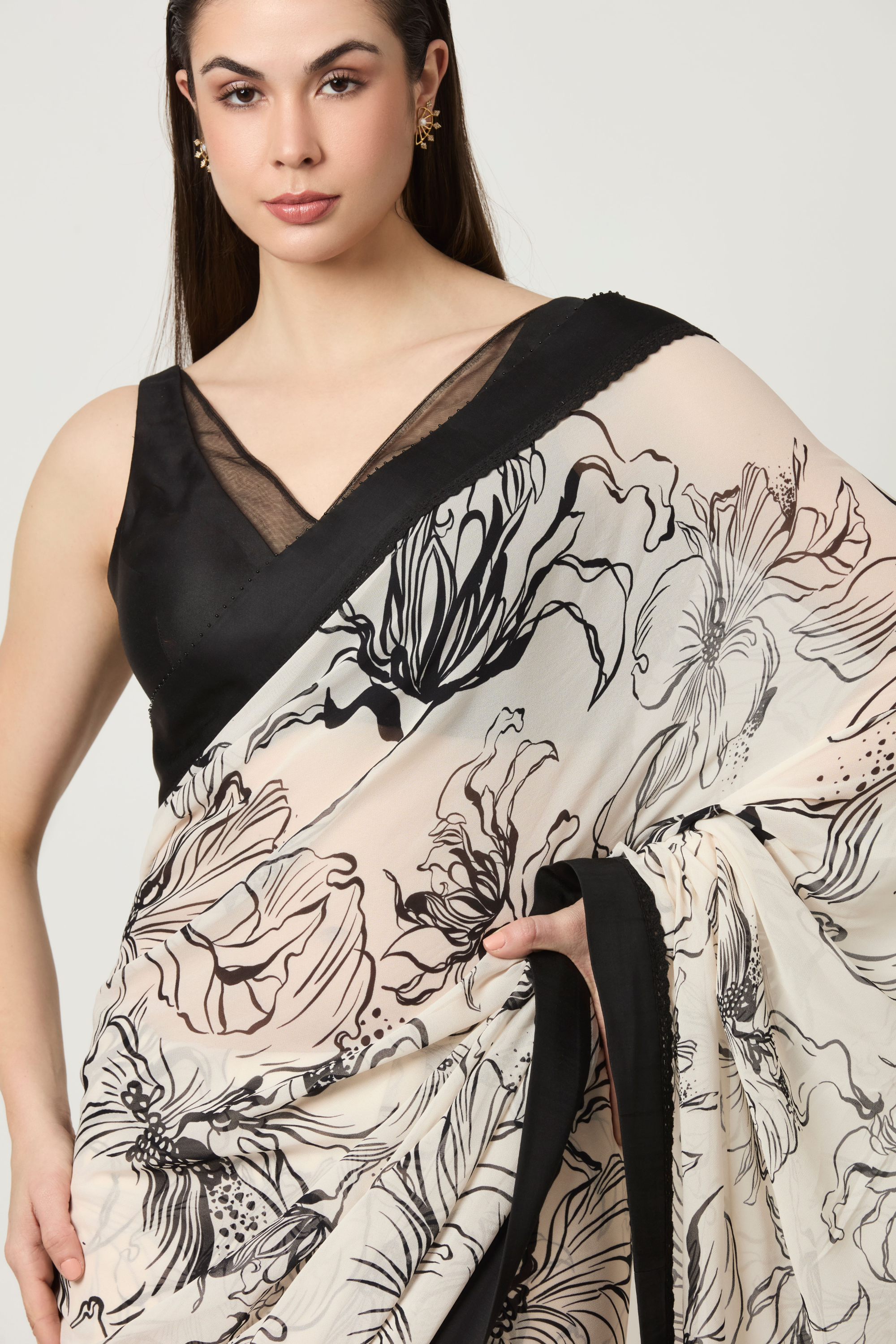 Luna All Over Printed Saree With Plunging V Neck Blouse