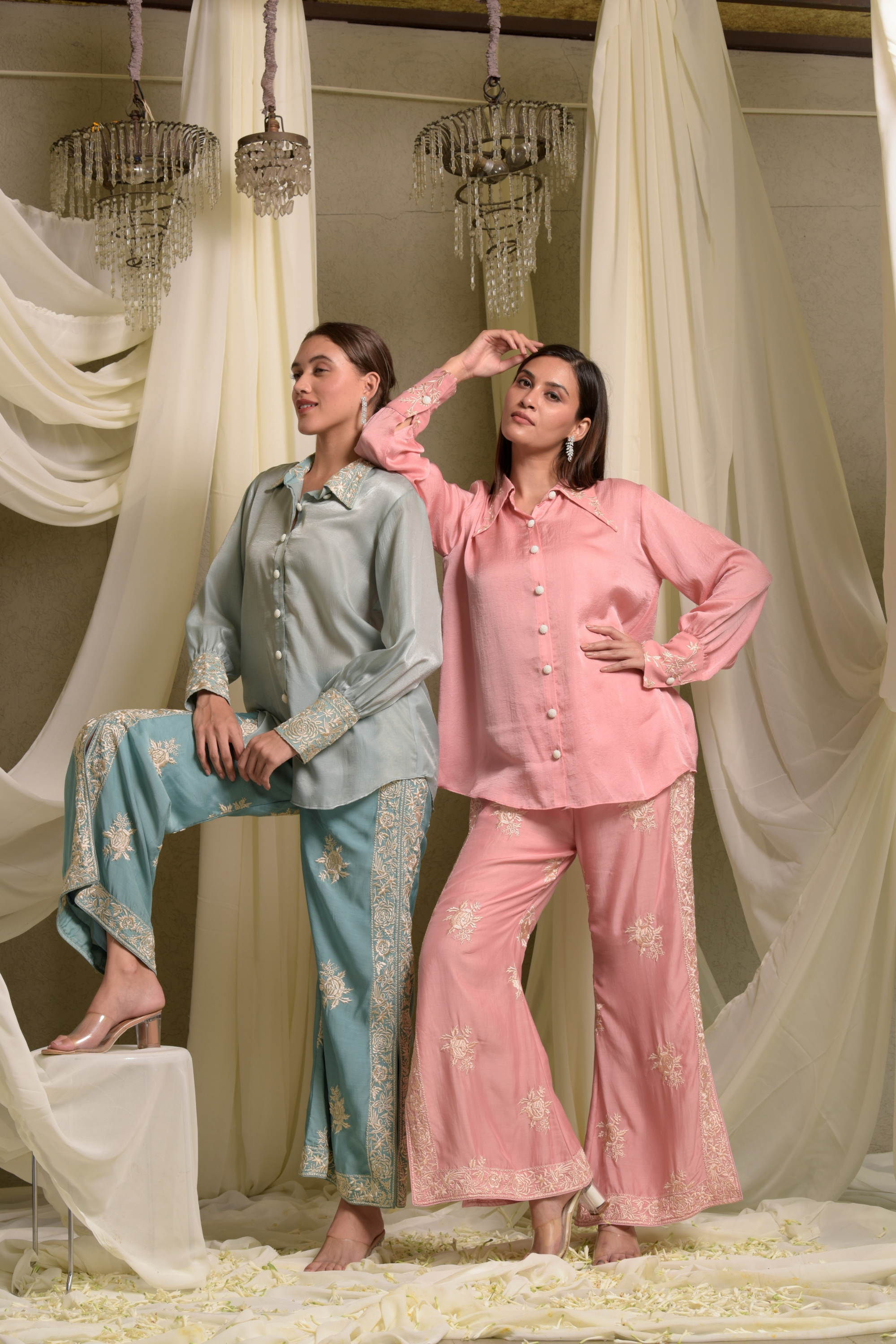 Reyna Gara Glazed  Shirt With Slit Pants