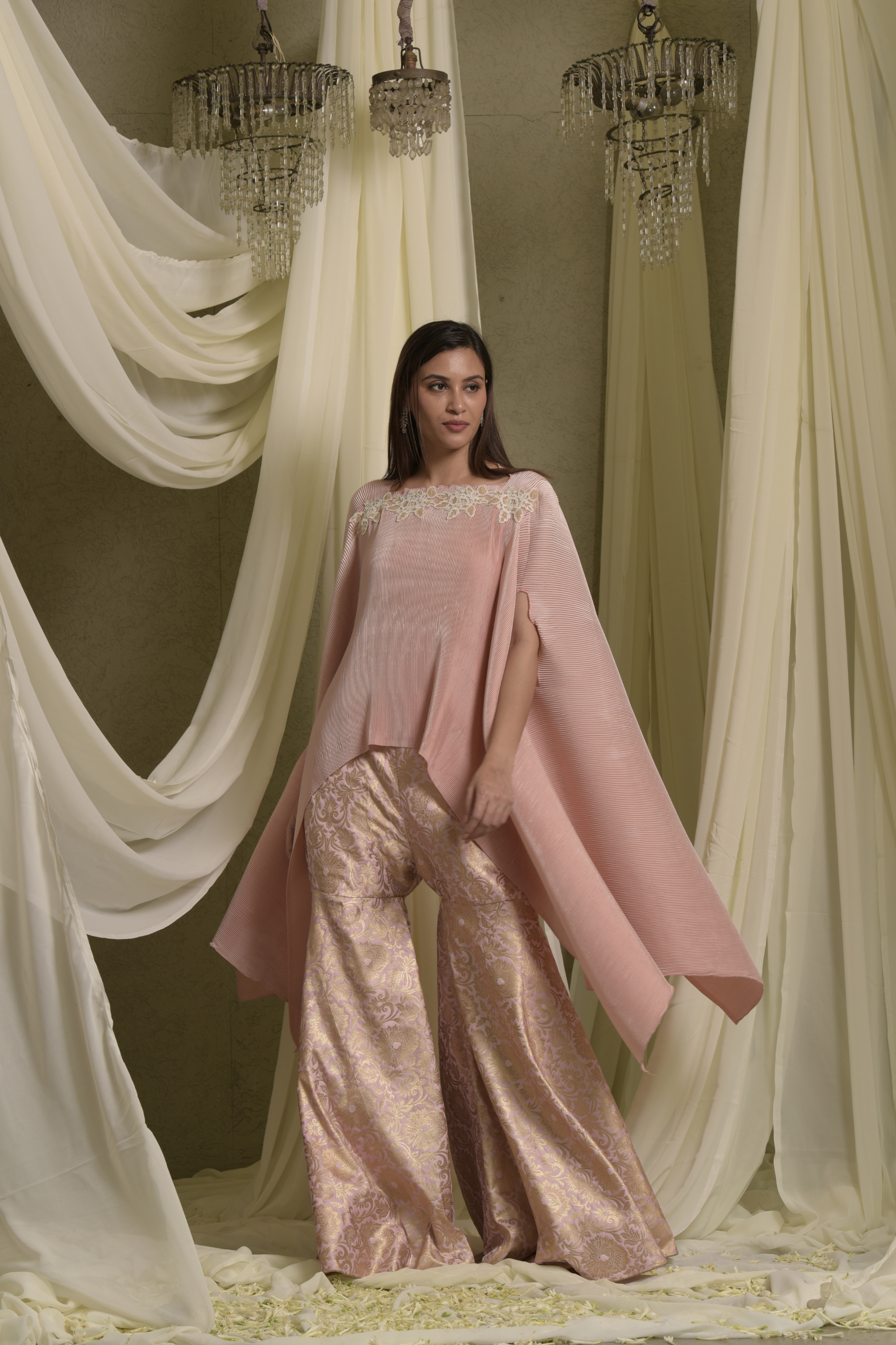 Divine Embroidered Cape With Sharara Pants