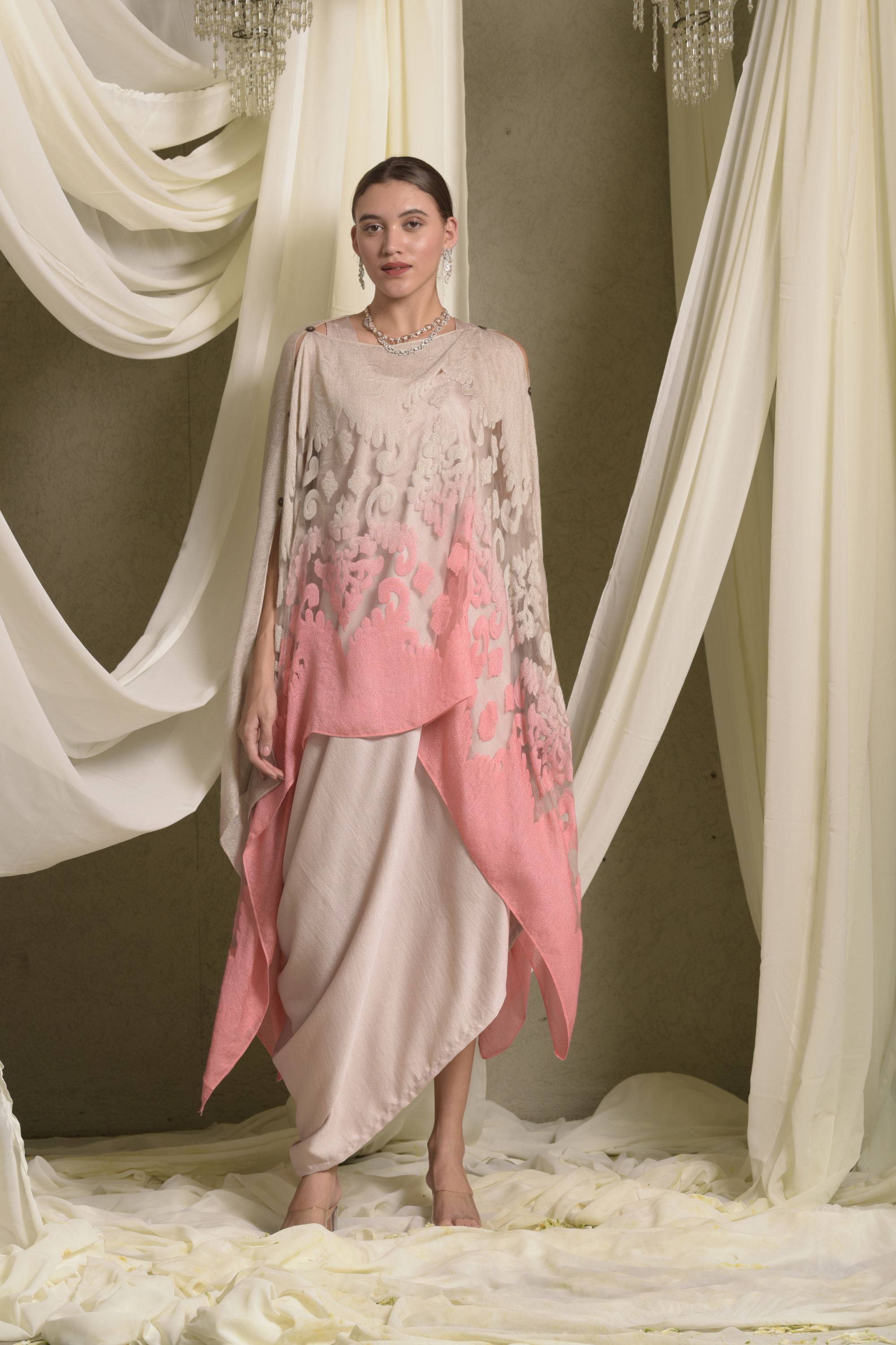 Slip Easy Dress With Organza Cape