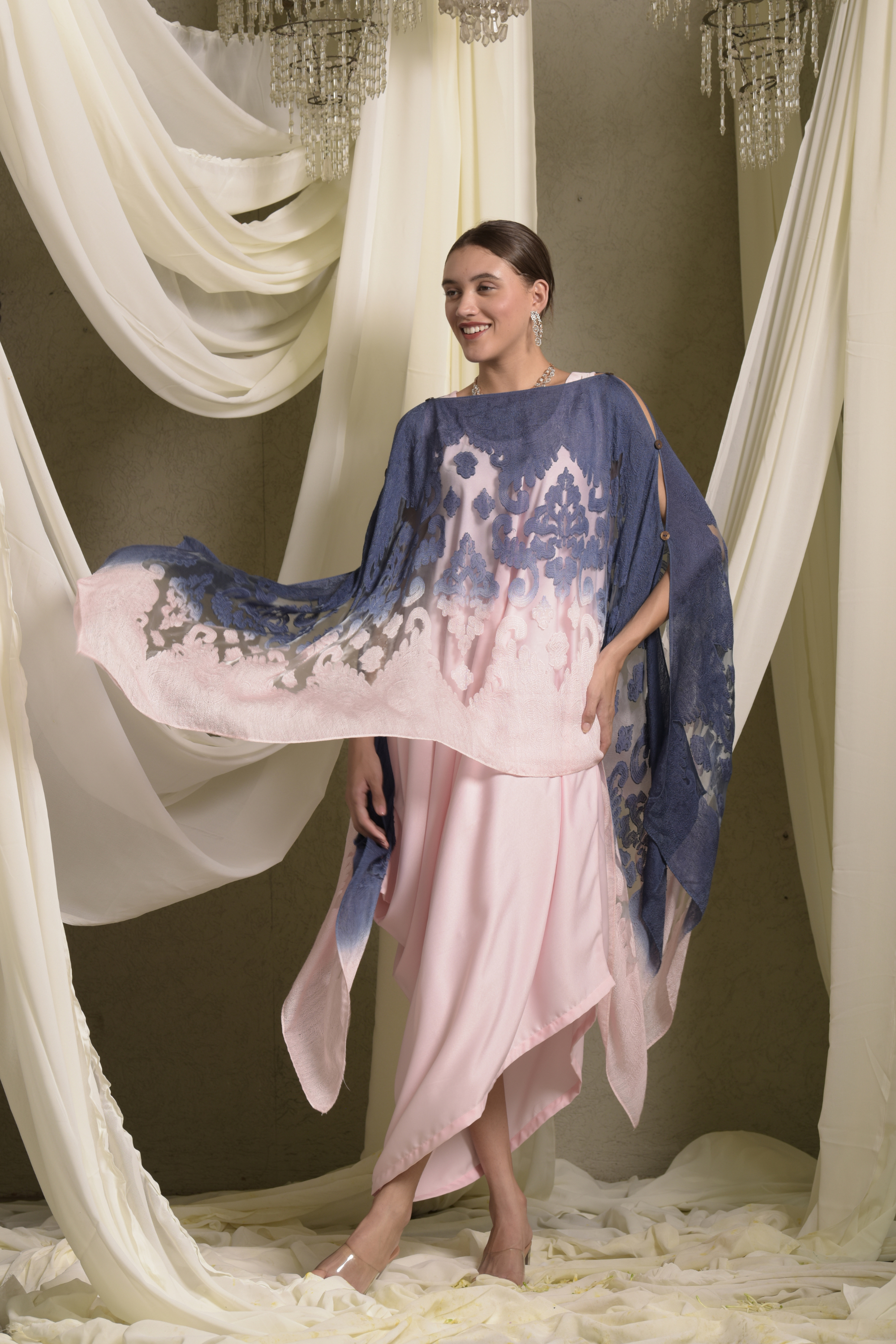 Slip Easy Dress With Organza Cape