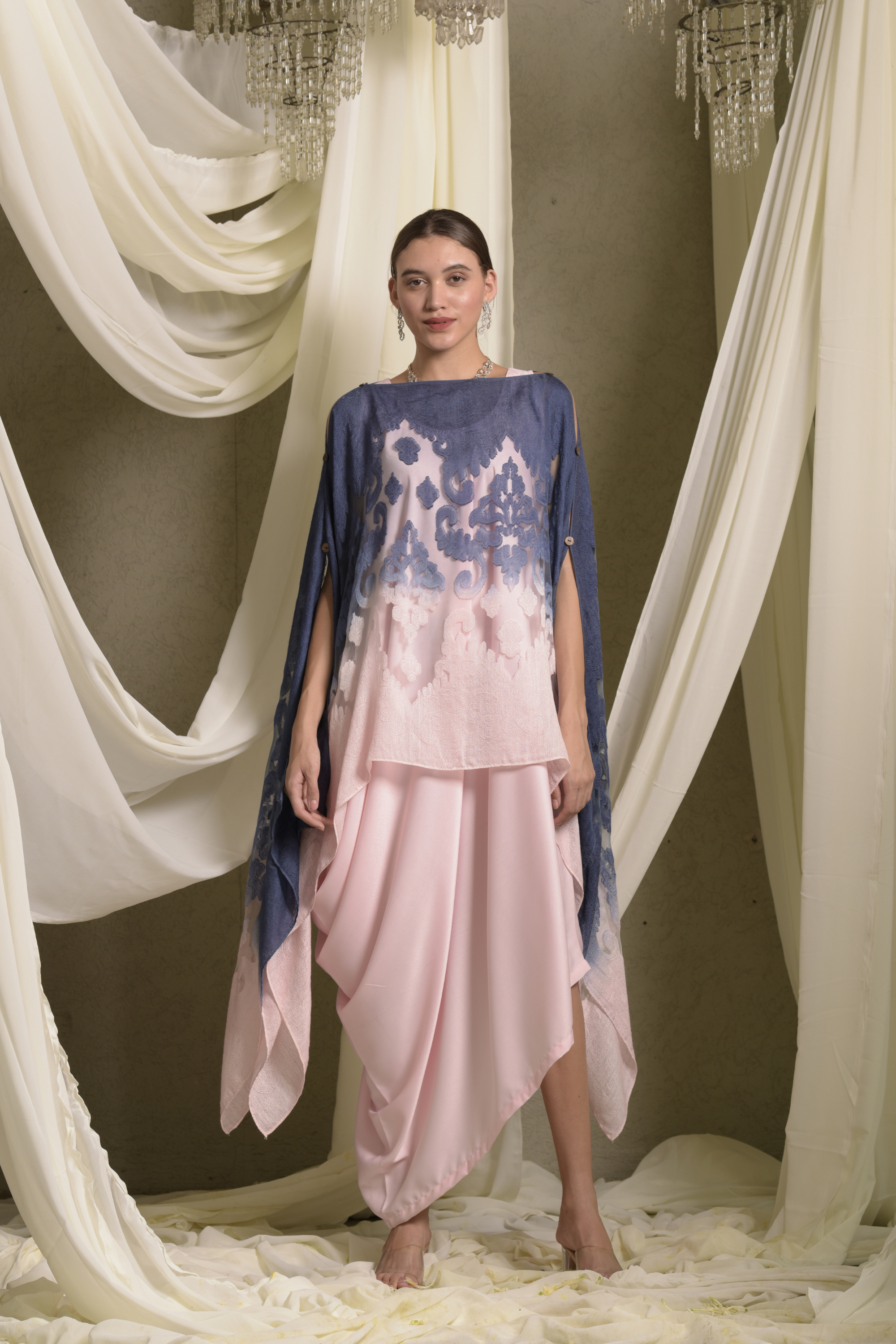 Slip Easy Dress With Organza Cape