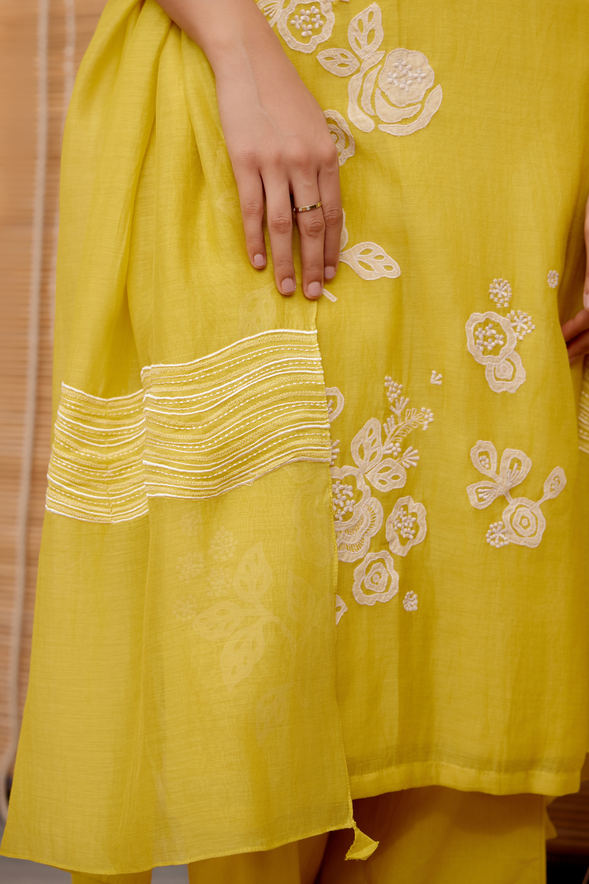 Citrine Floral Applique  Kurta Set