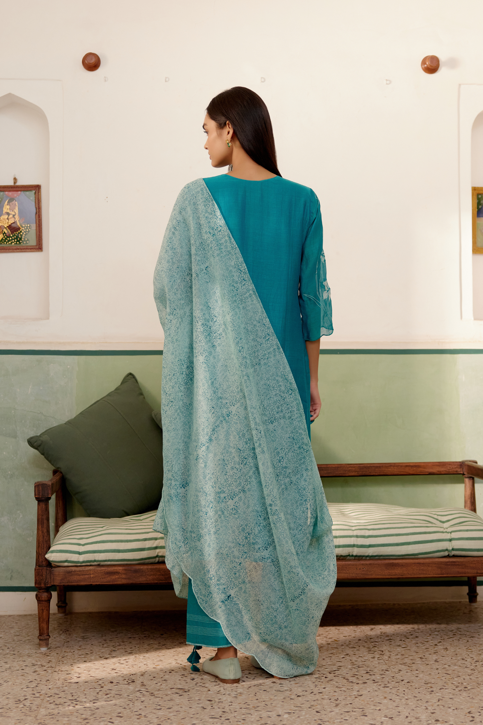 Teal Applique Kurta Set