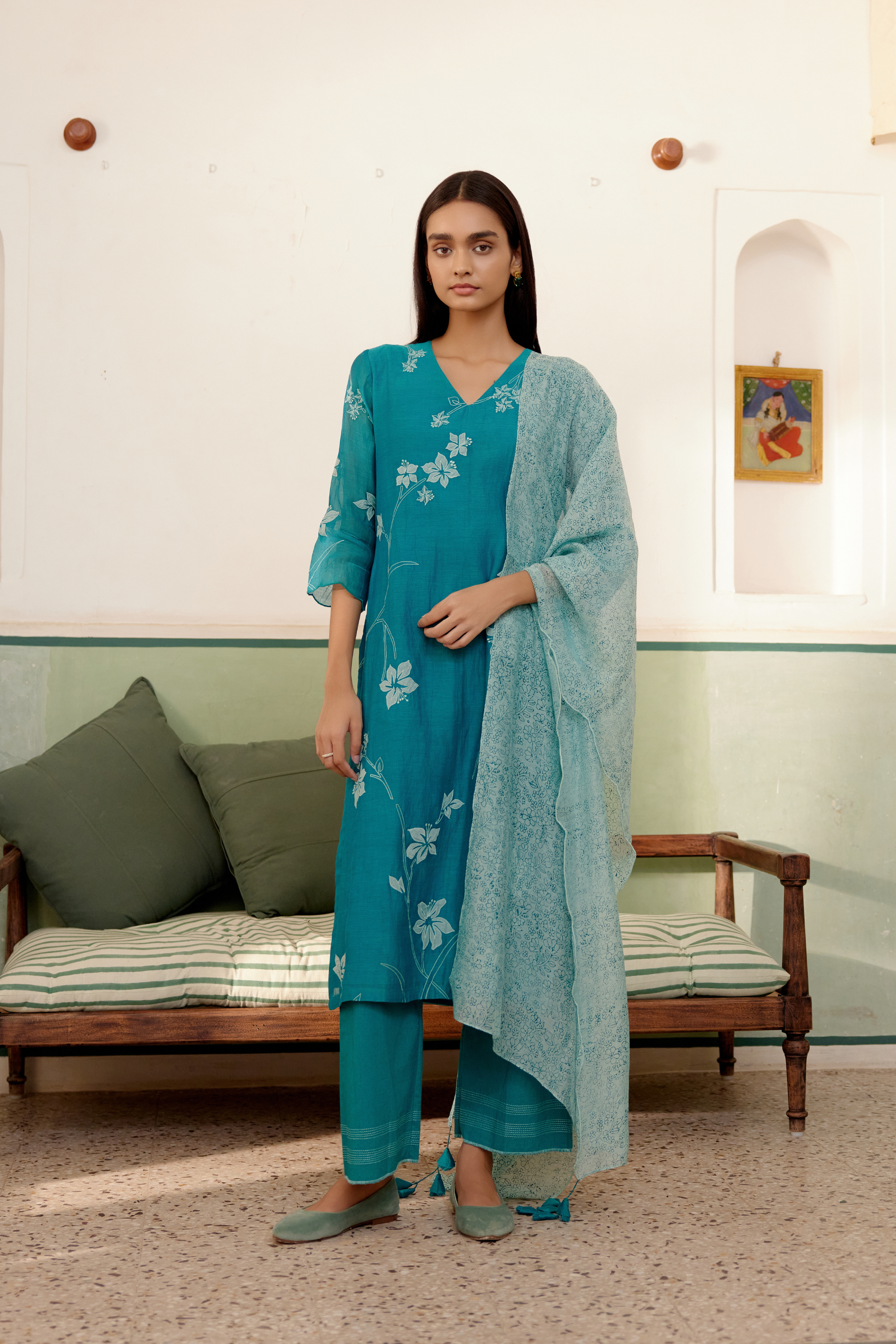 Teal Applique Kurta Set