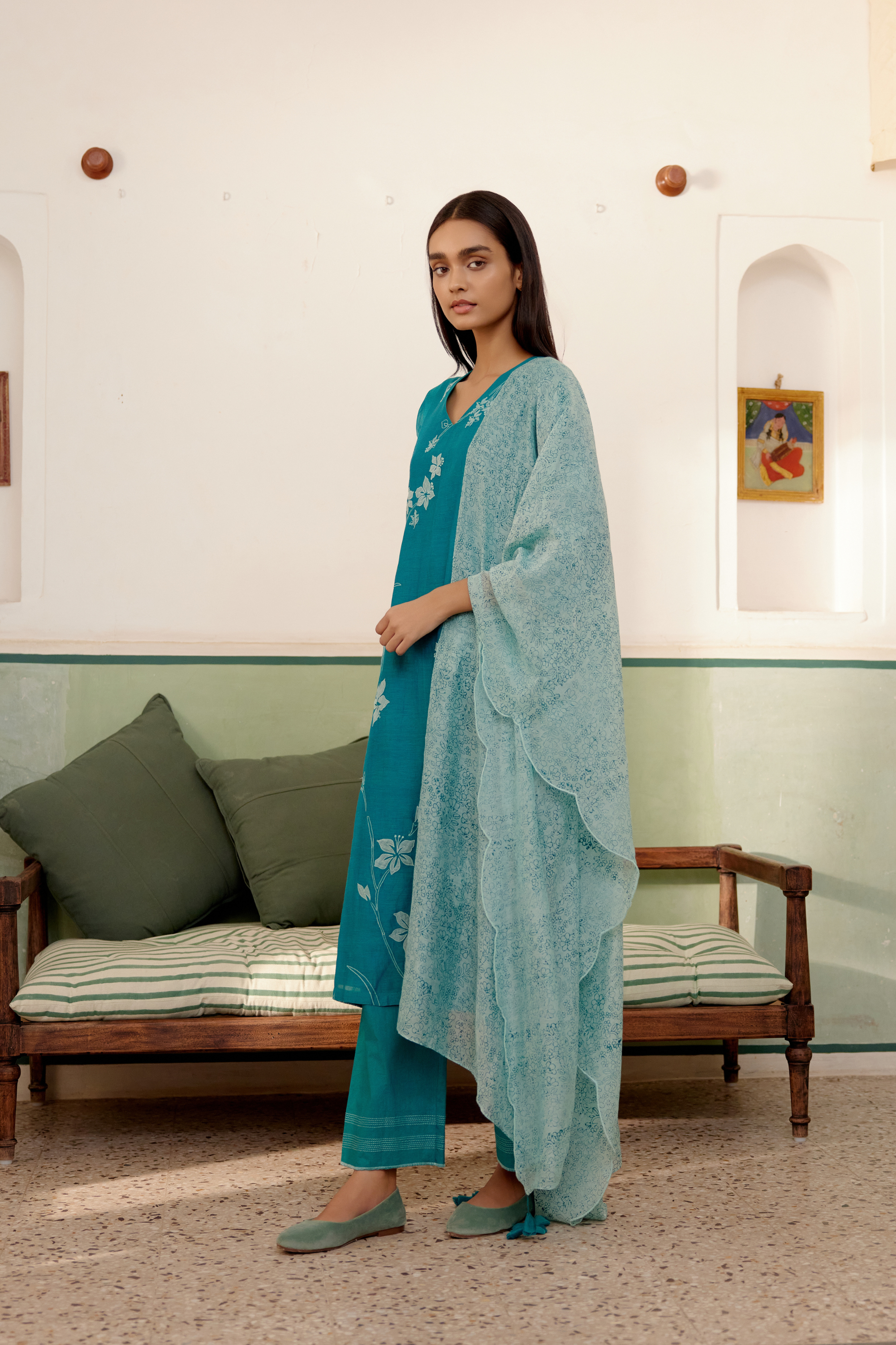 Teal Applique Kurta Set