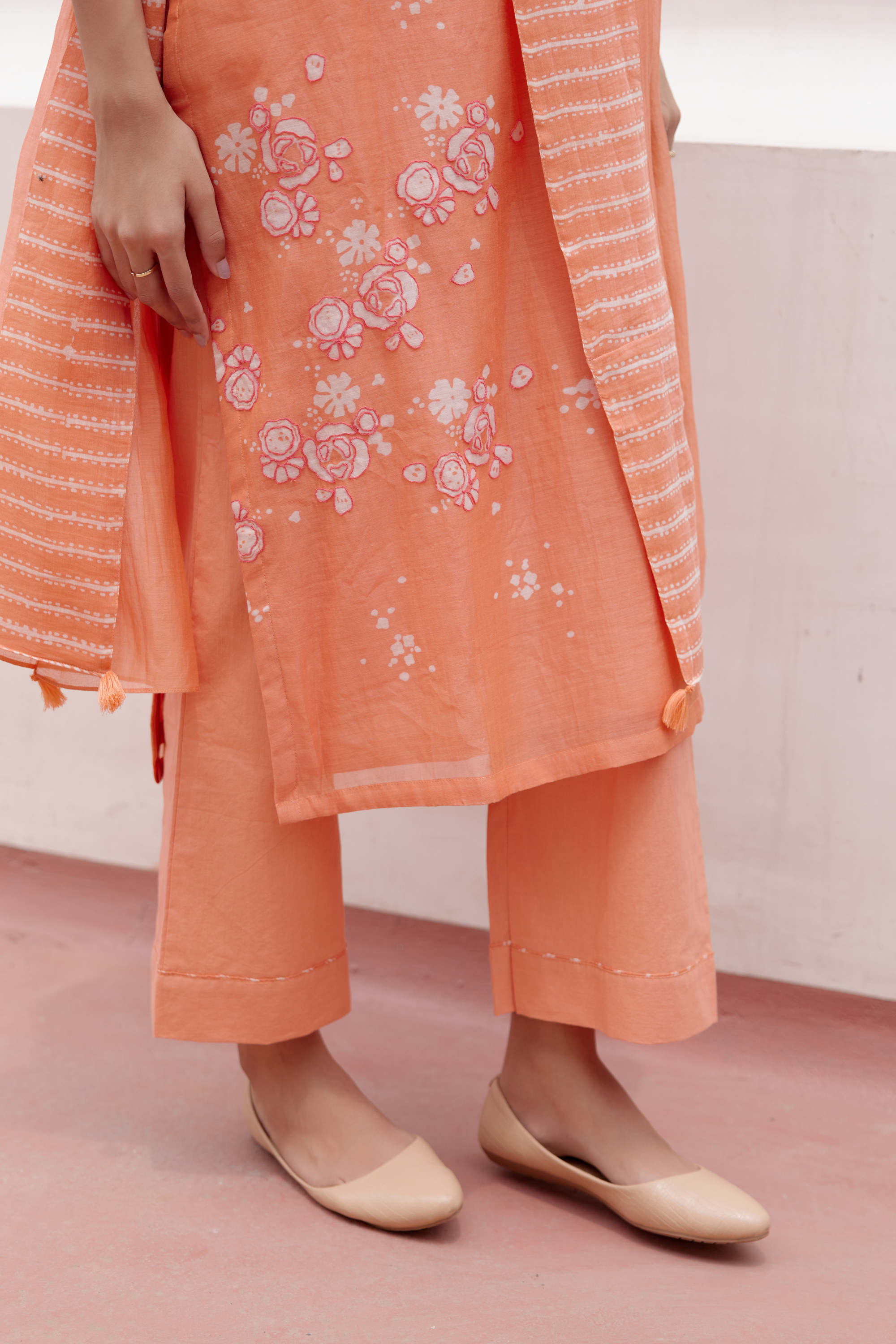 tangerine Floral Kurta Set