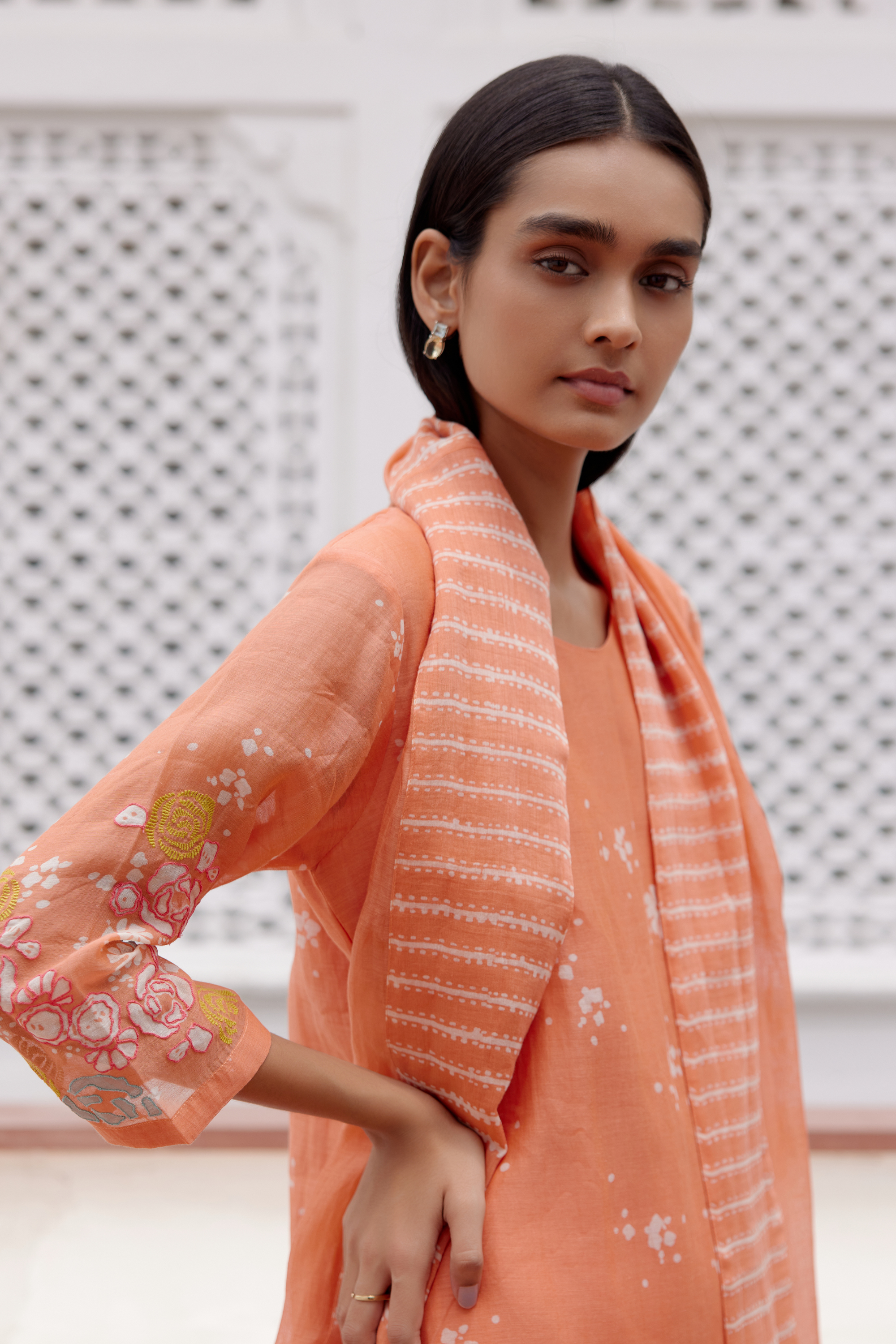 tangerine Floral Kurta Set