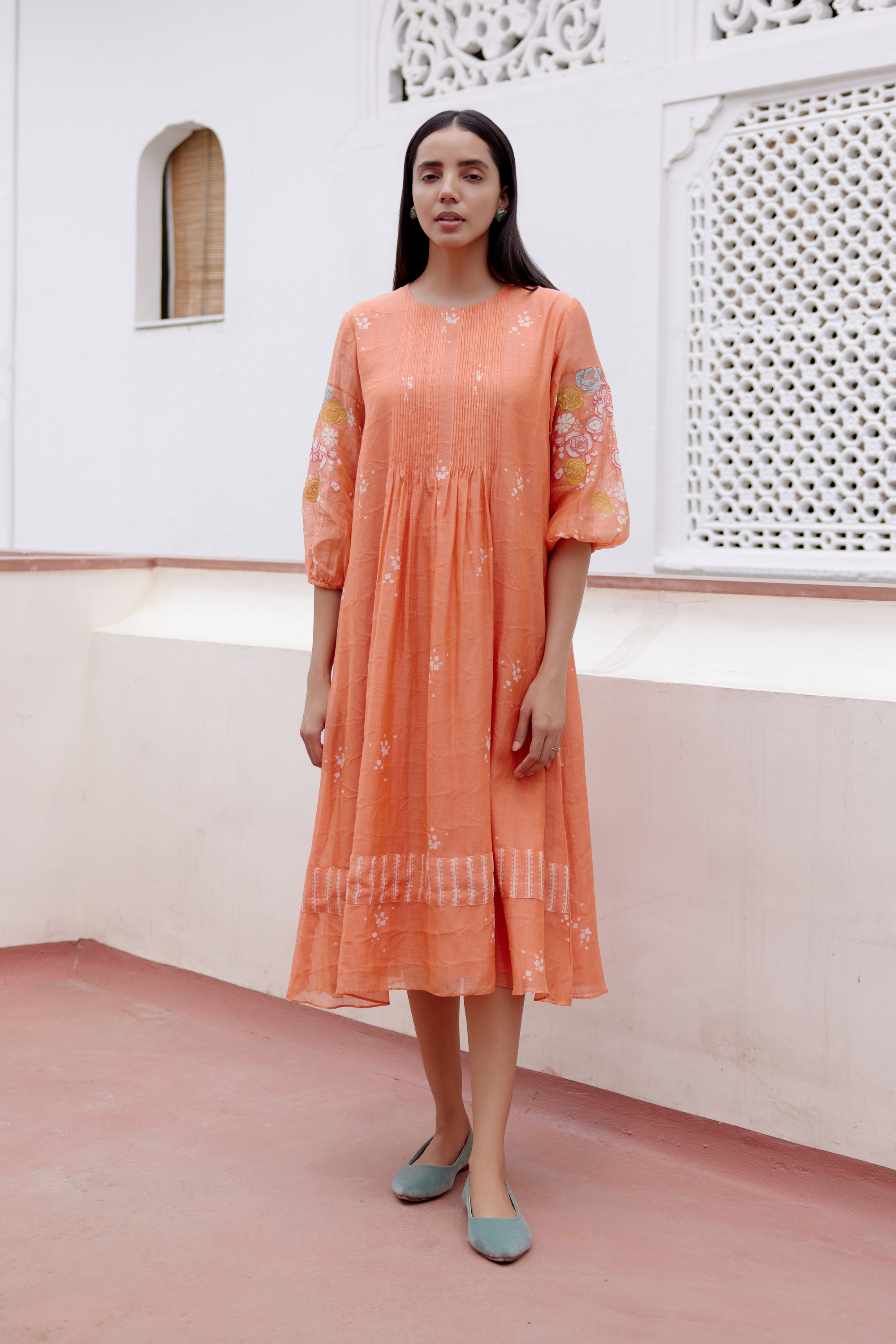 tangerine Embroidered Dress