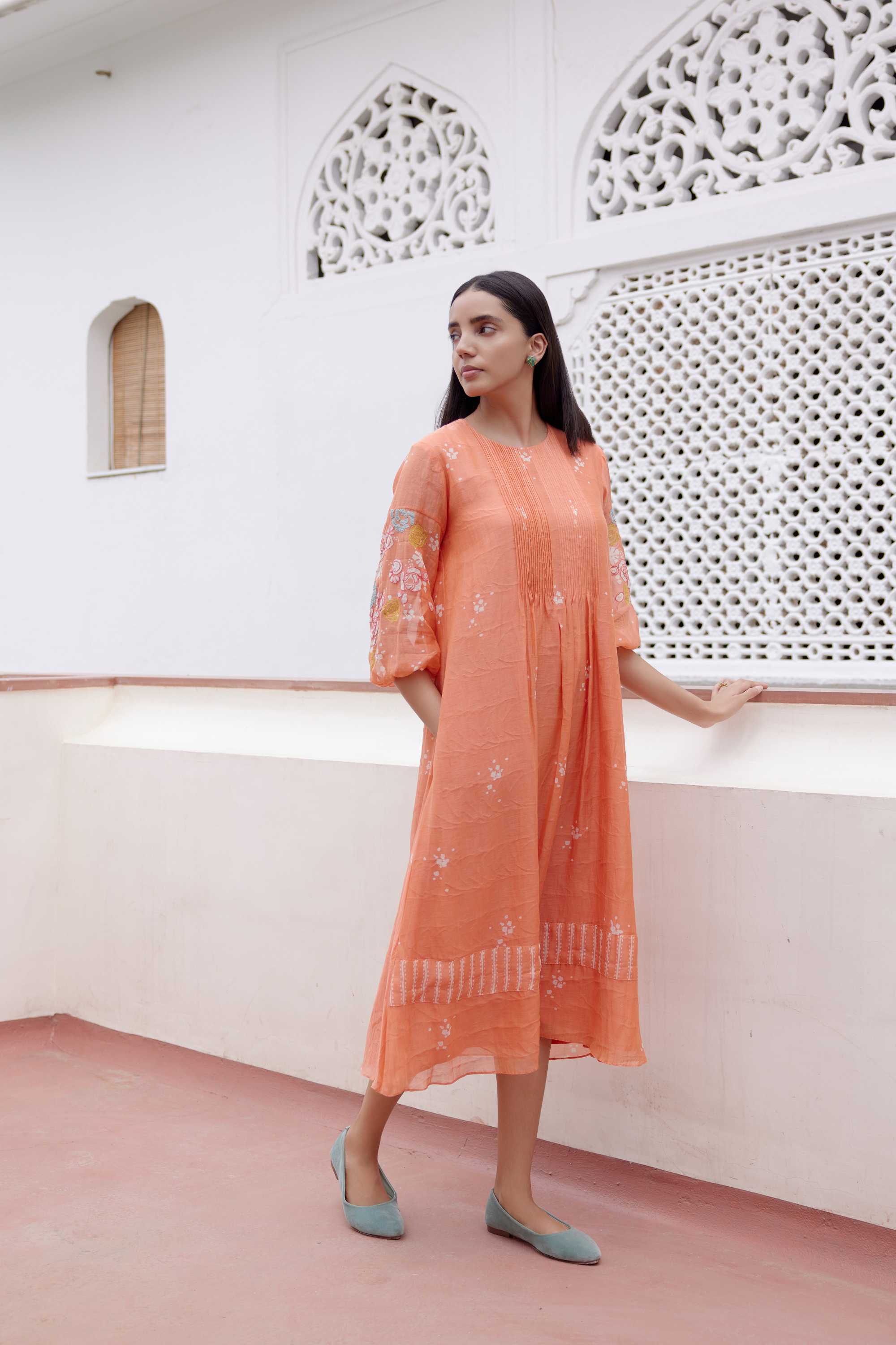 tangerine Embroidered Dress