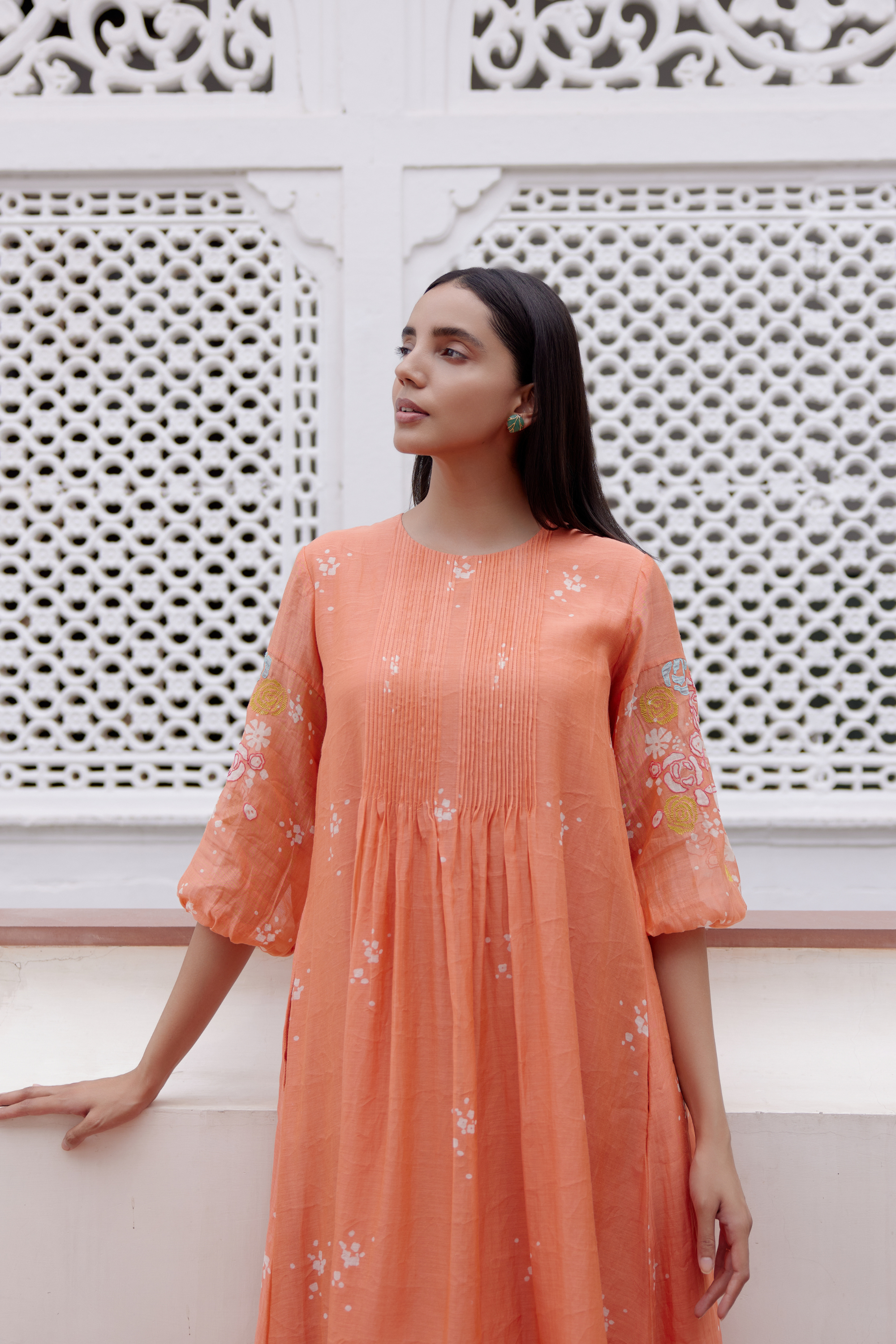 tangerine Embroidered Dress