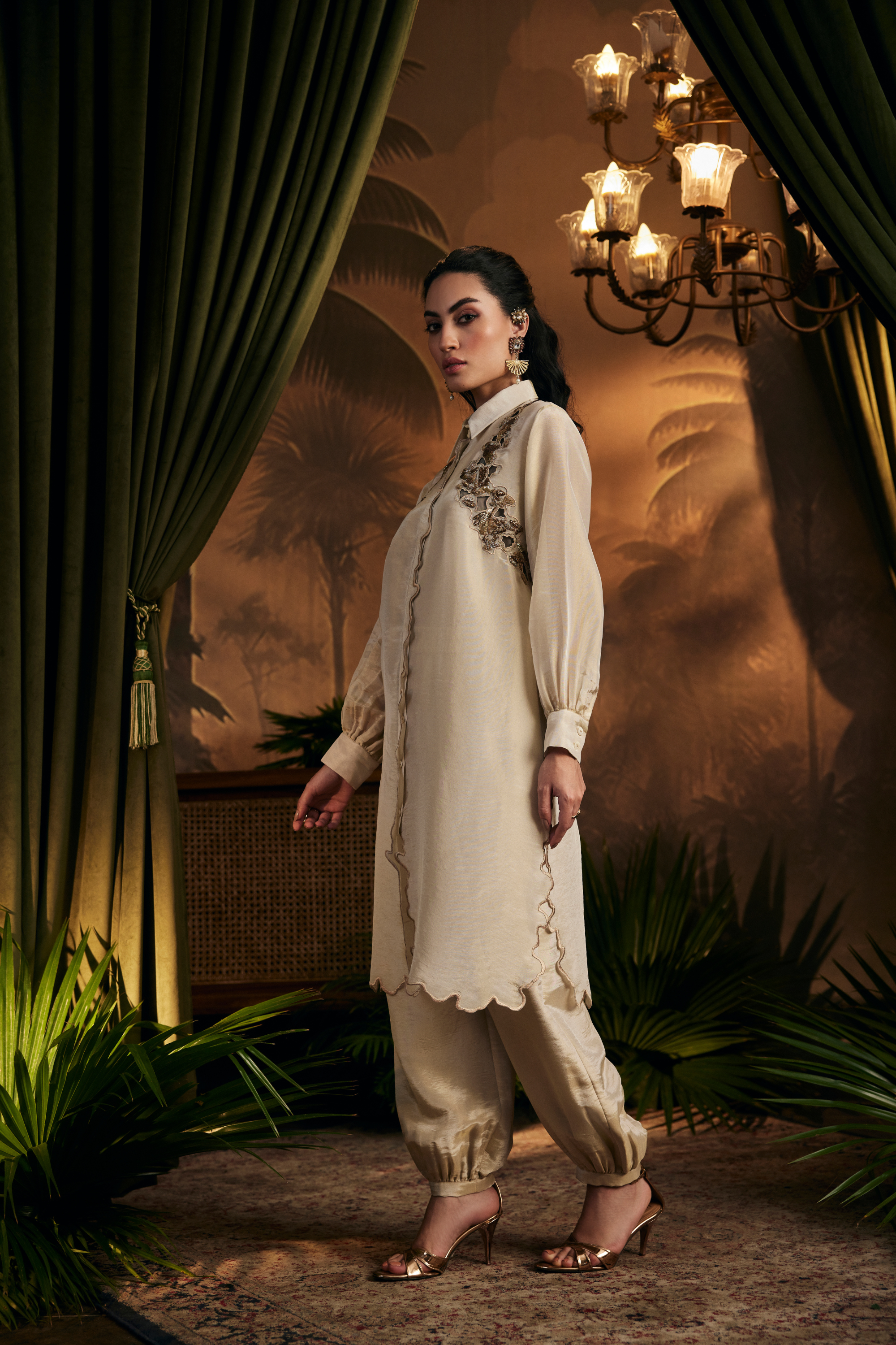 Gold Embroidered Tunic Paired With Afgani Pants