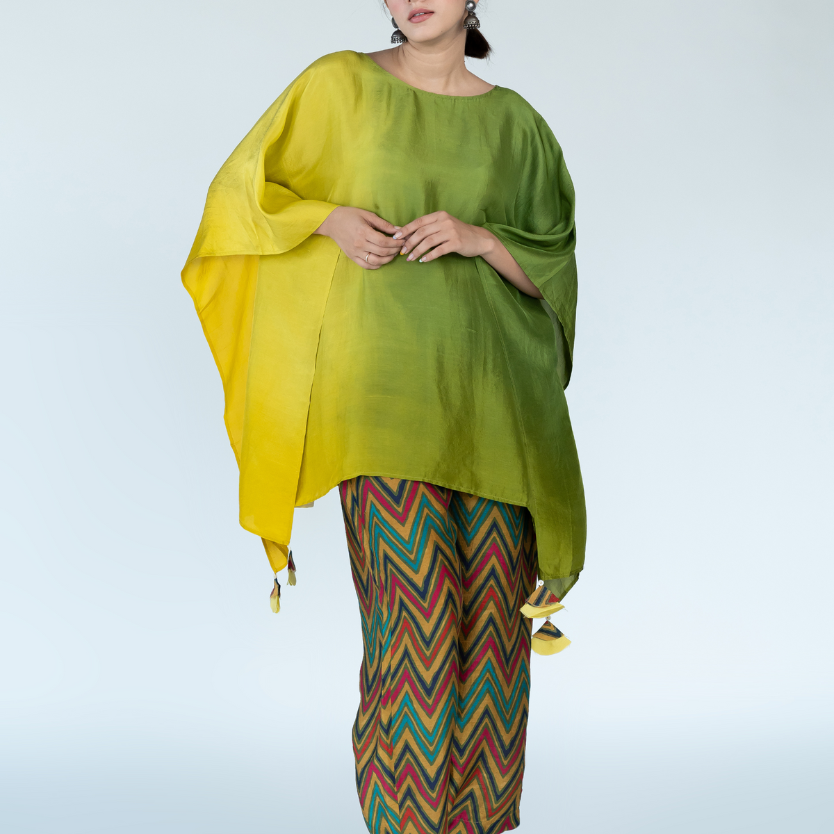 uryya silk kaftan tops カーキ Rise Kaftan Olive | Hand Drawn and Printed Mystical Serpent