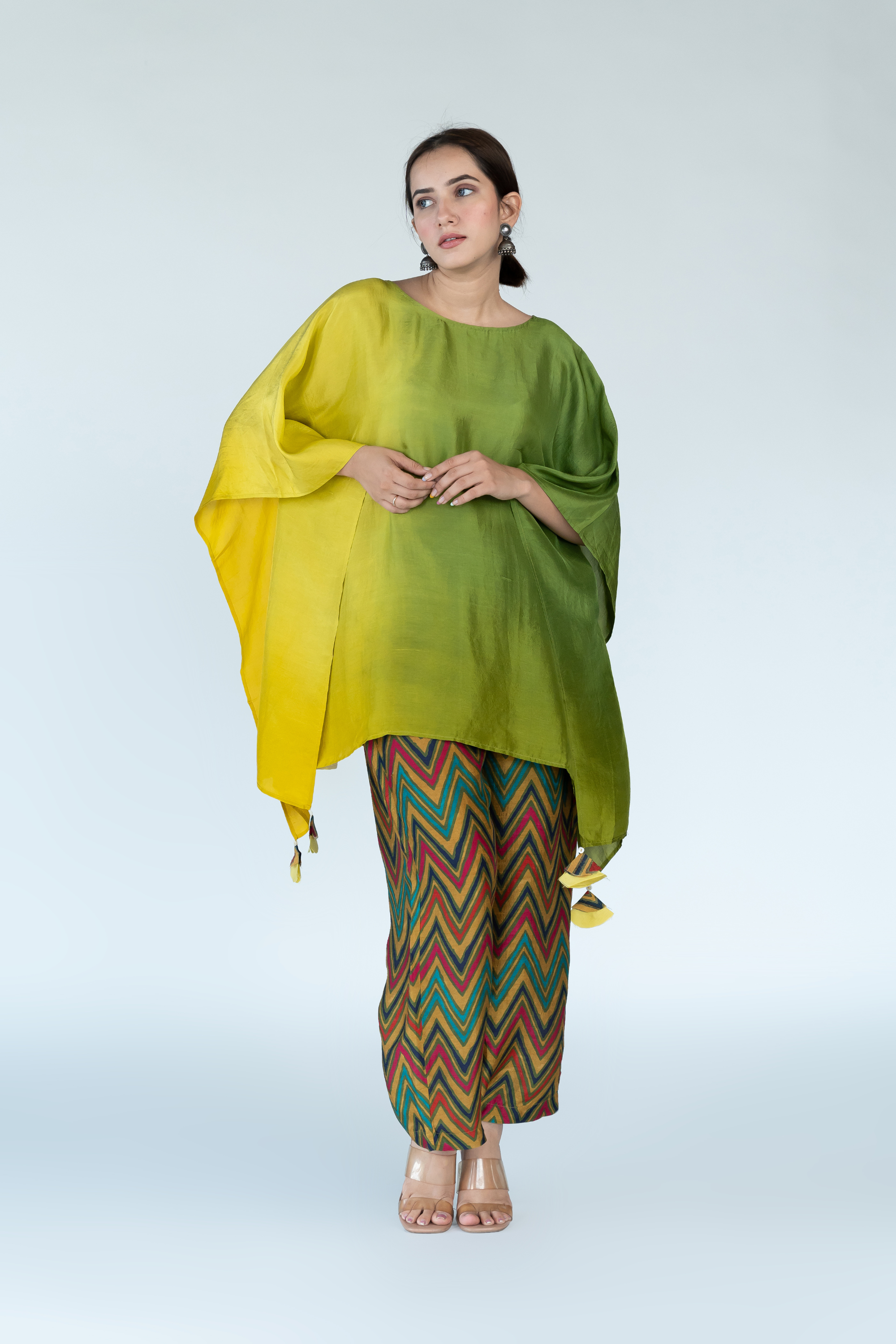 Sage Mustard Ombre Kaftan Top With Pants (2pc)