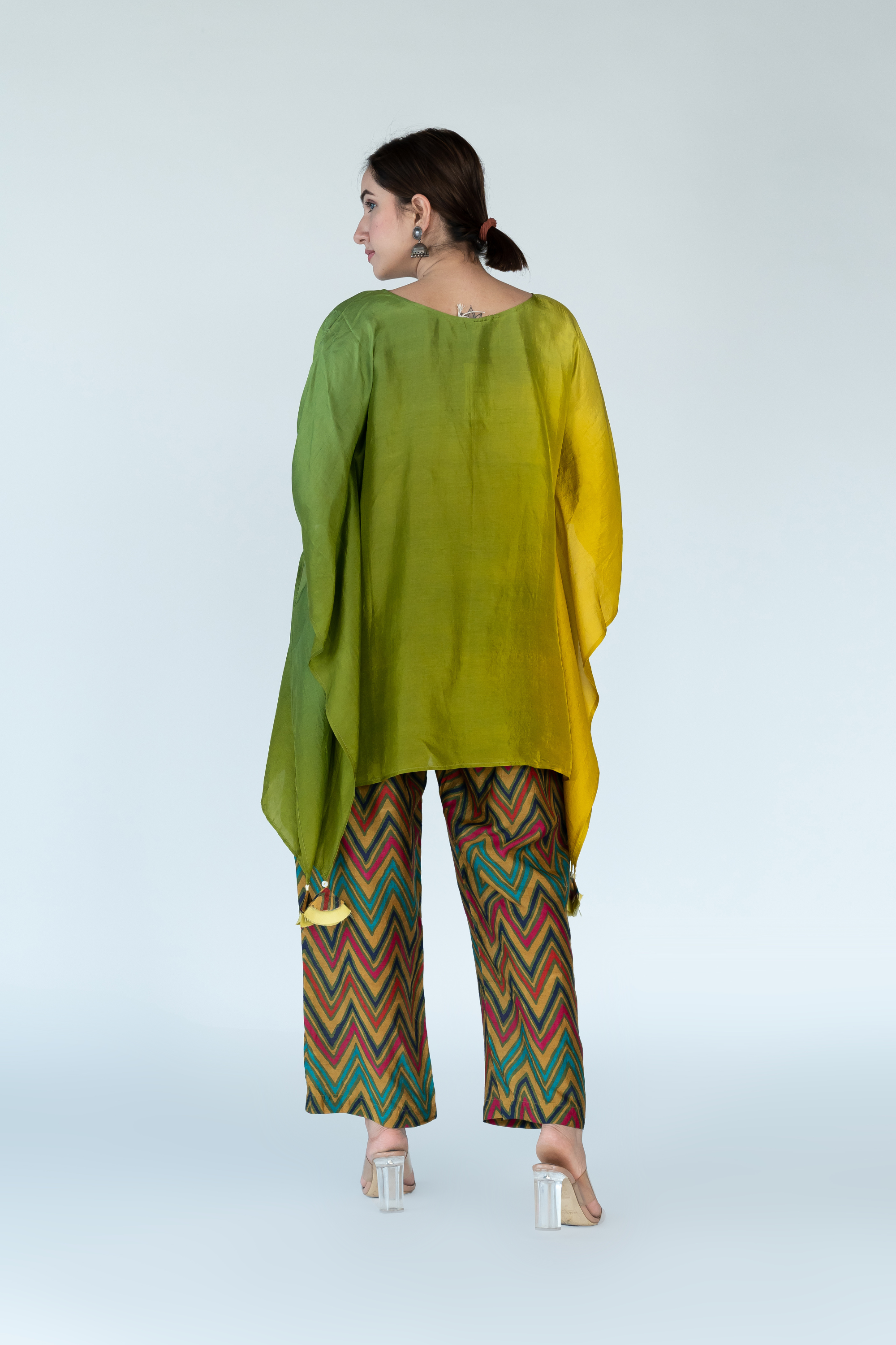 Sage Mustard Ombre Kaftan Top With Pants (2pc)