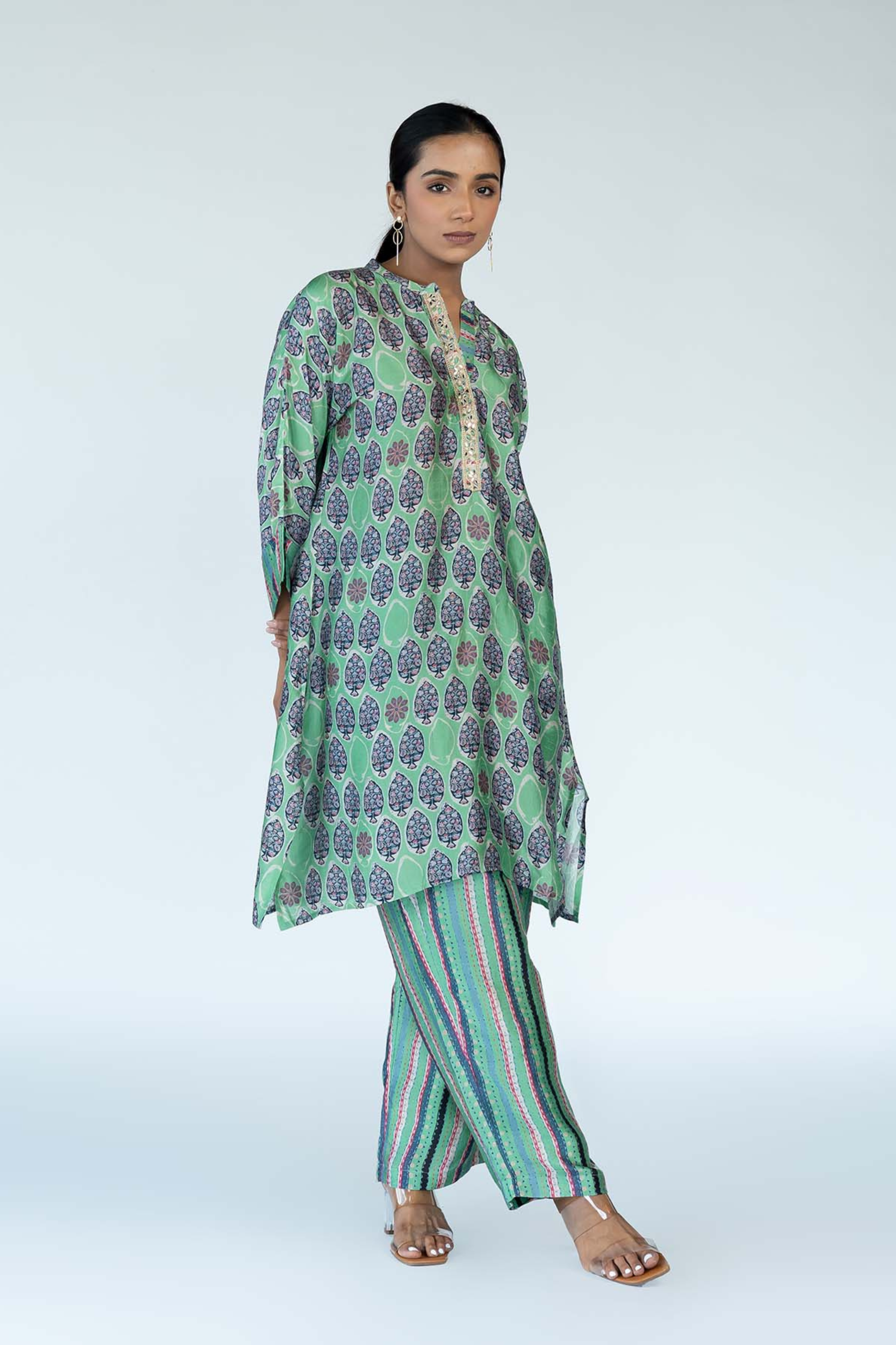 Green Coord Mughal Boota Set (2 Pc)