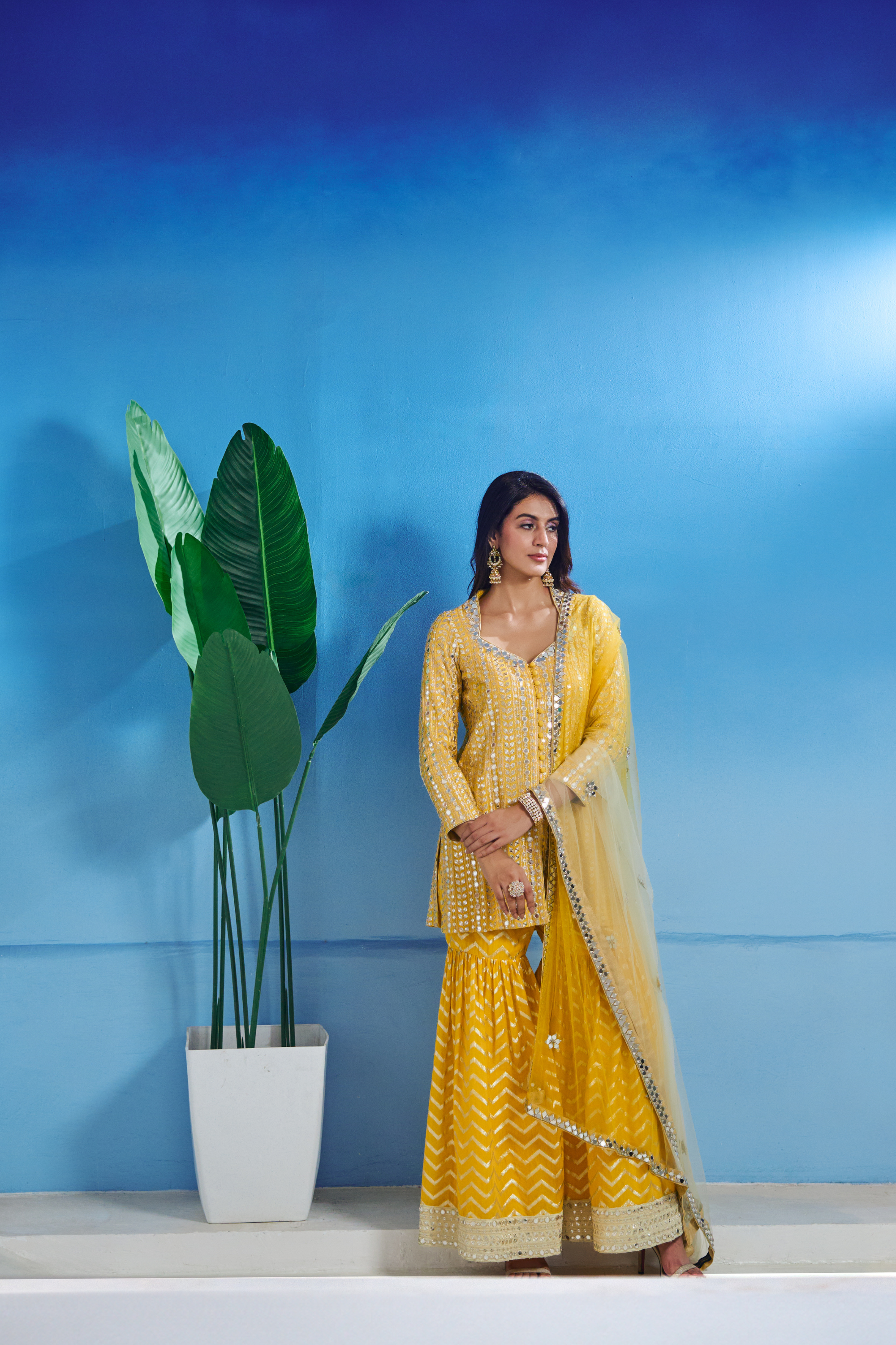 Yellow Sharara With Kurta And Dupatta Set