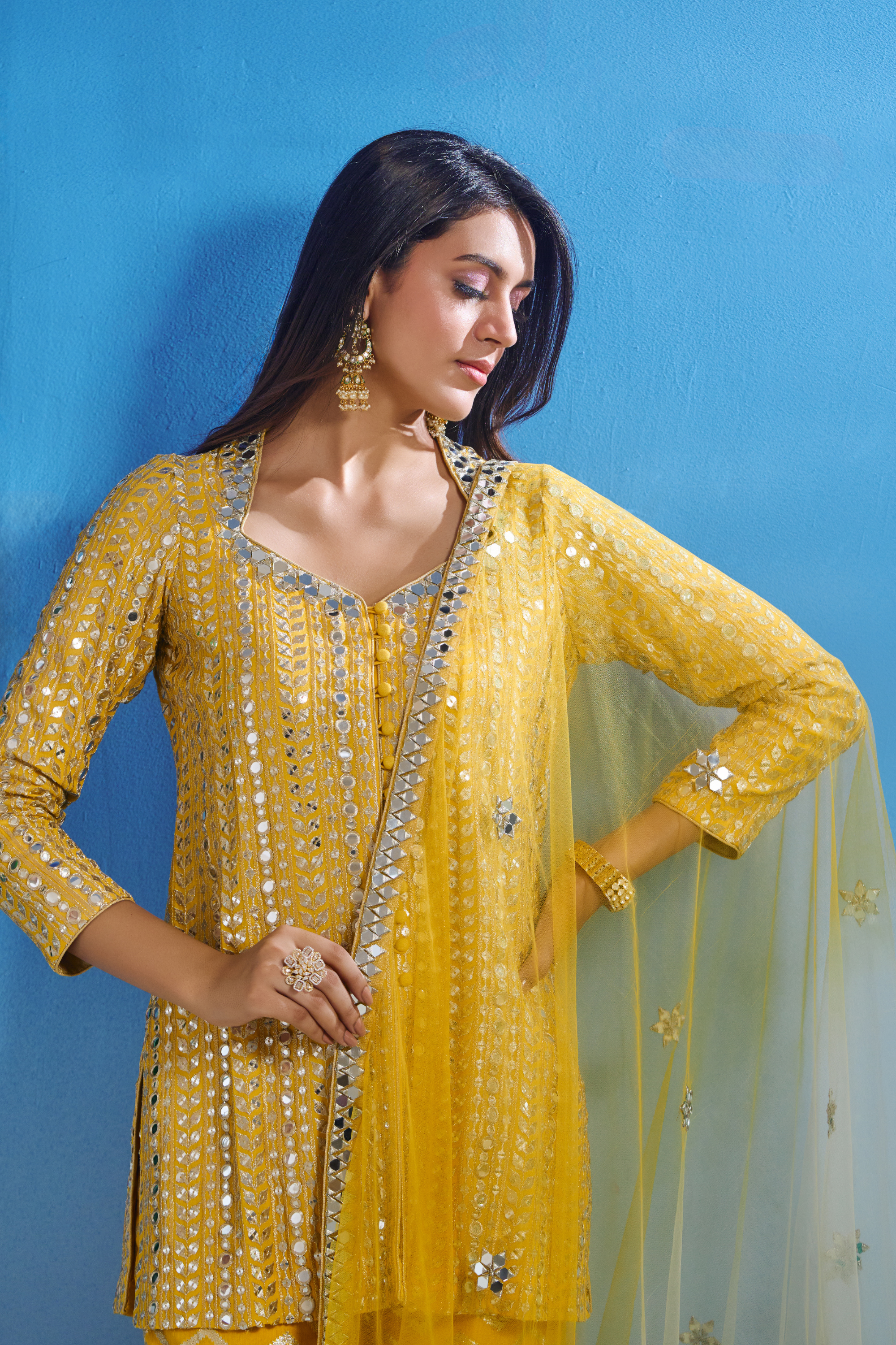 Yellow Sharara With Kurta And Dupatta Set