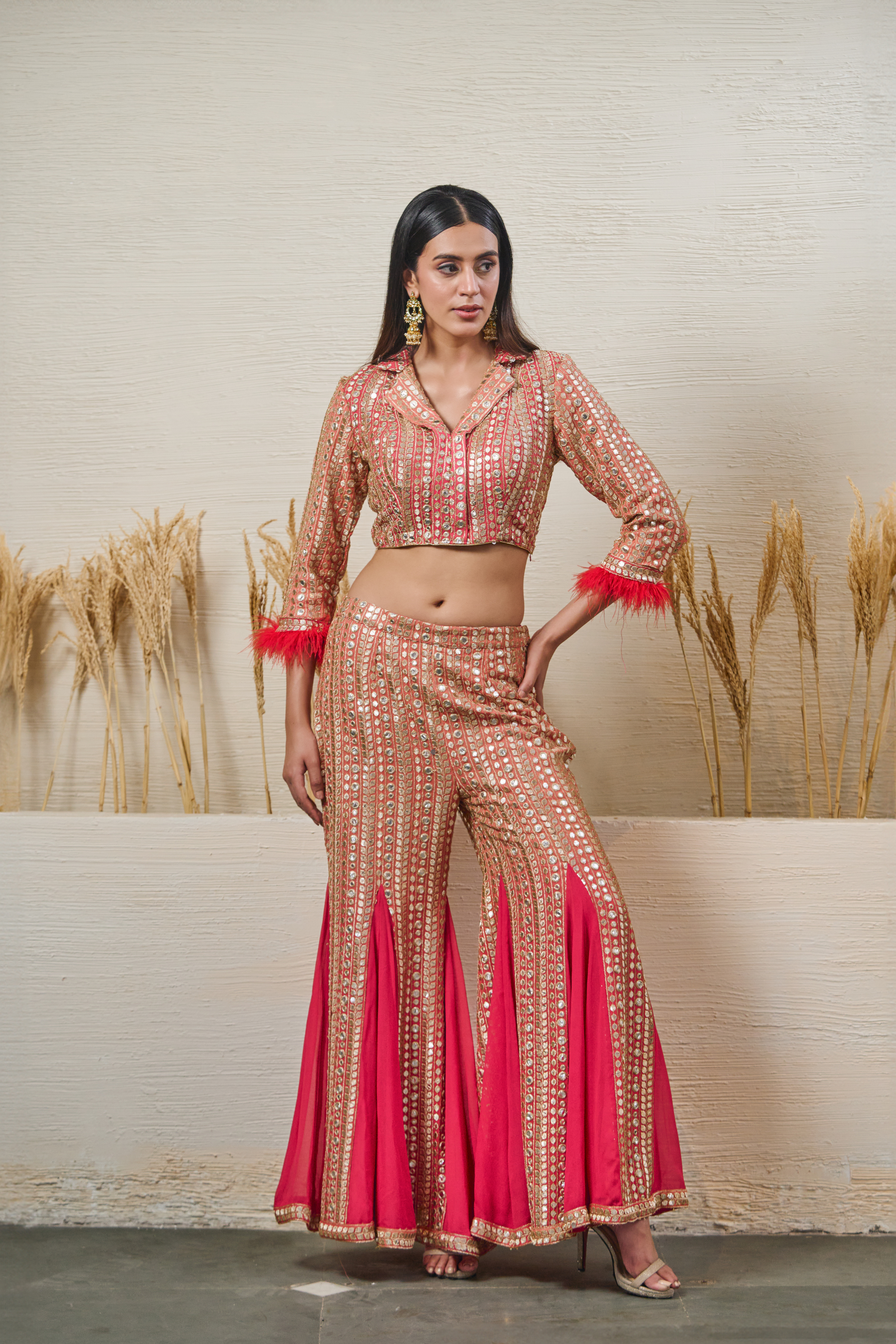 Ombre Peach & Red Garara Set