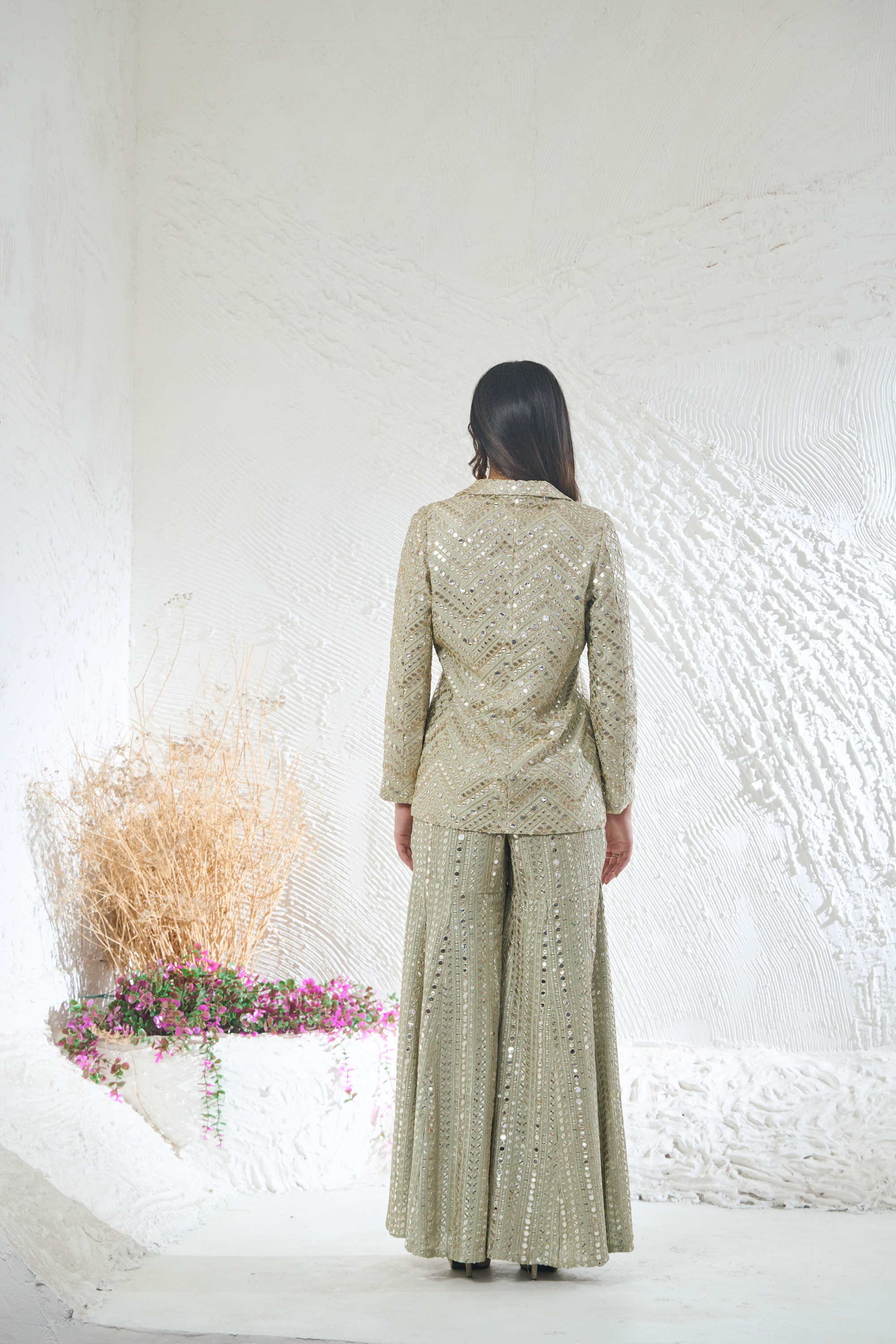 Sage Green Sharara With Short Style Kurta Jacket