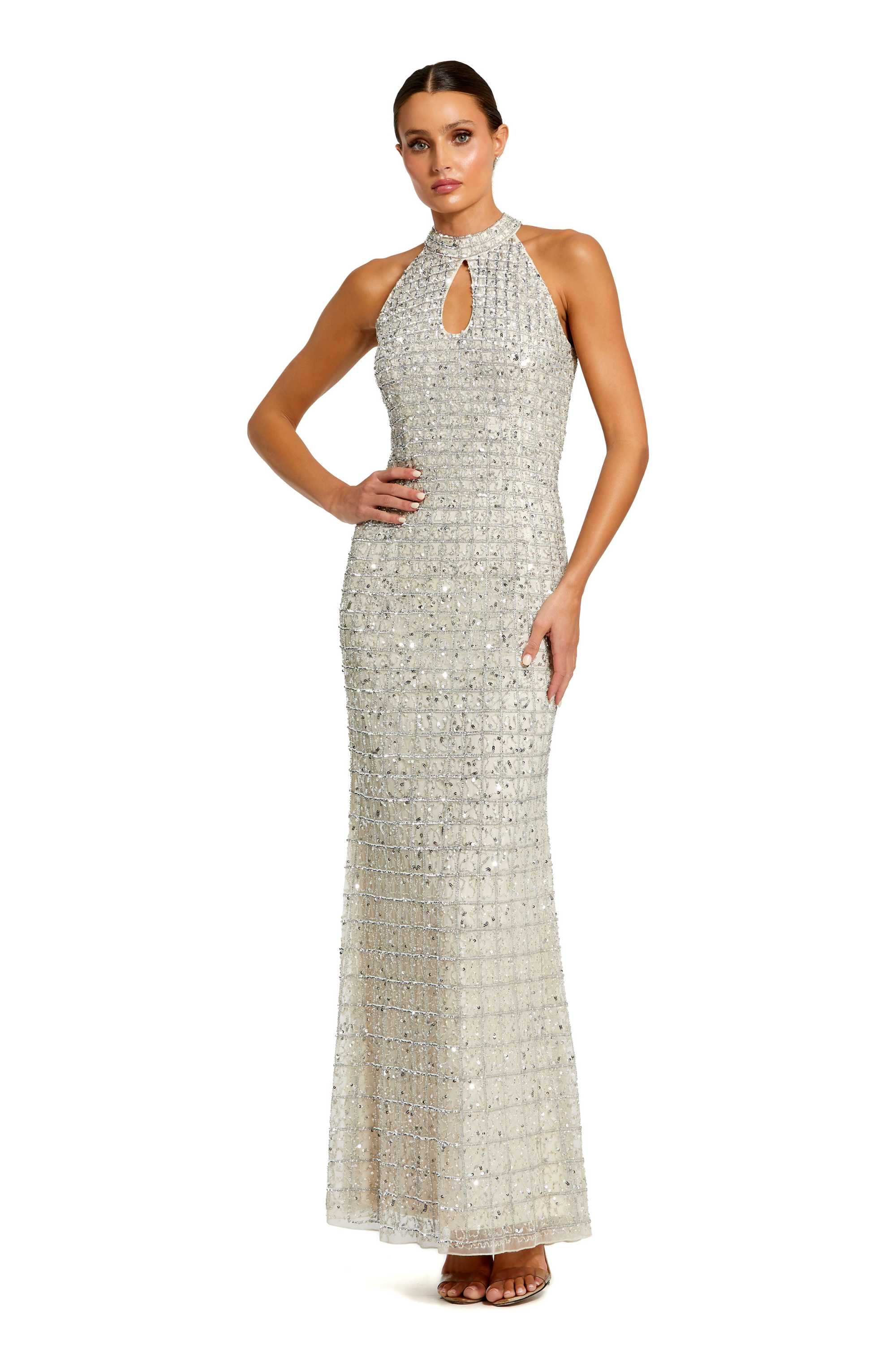 Embellished Halter Neck Keyhole Gown