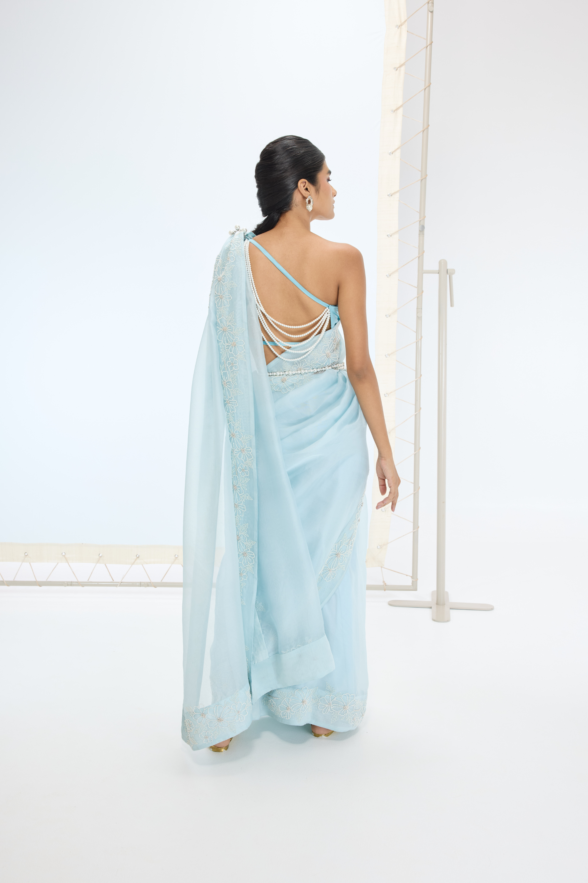 The Luna Saree In Aqua Green