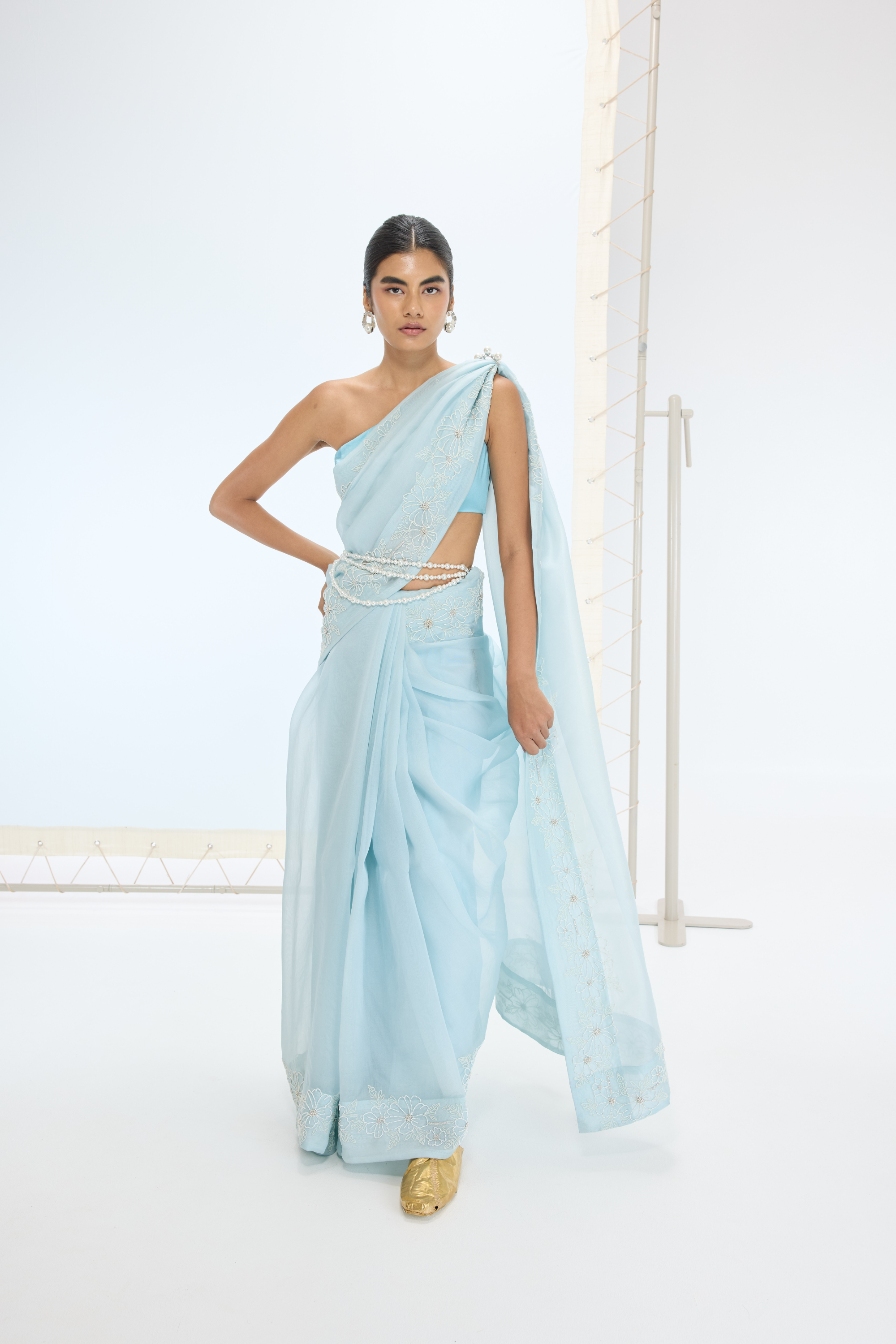 The Luna Saree In Aqua Green