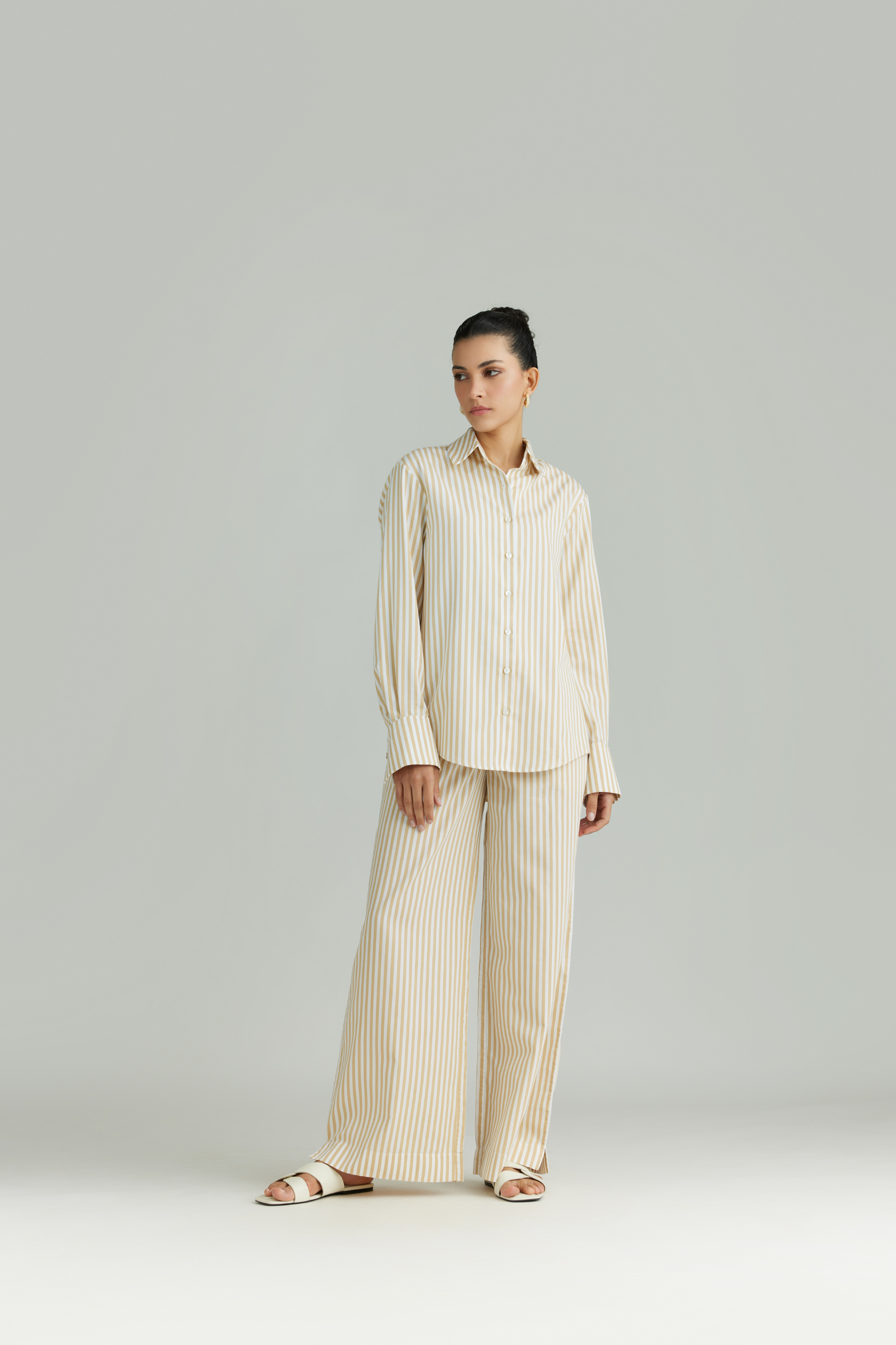 Striped Cotton Tencel Oversized Shirt