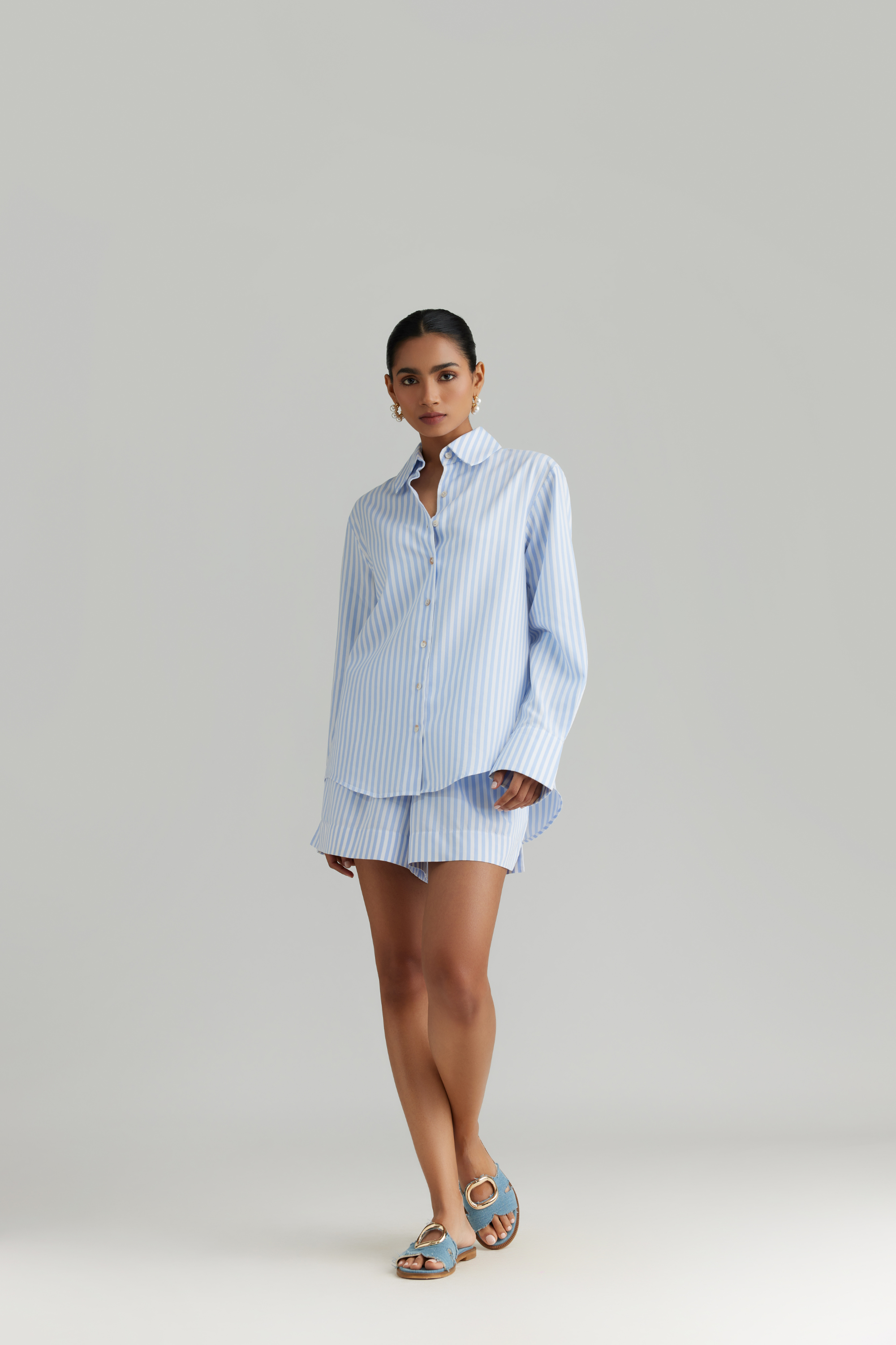 Striped Cotton Tencel Oversized Shirt