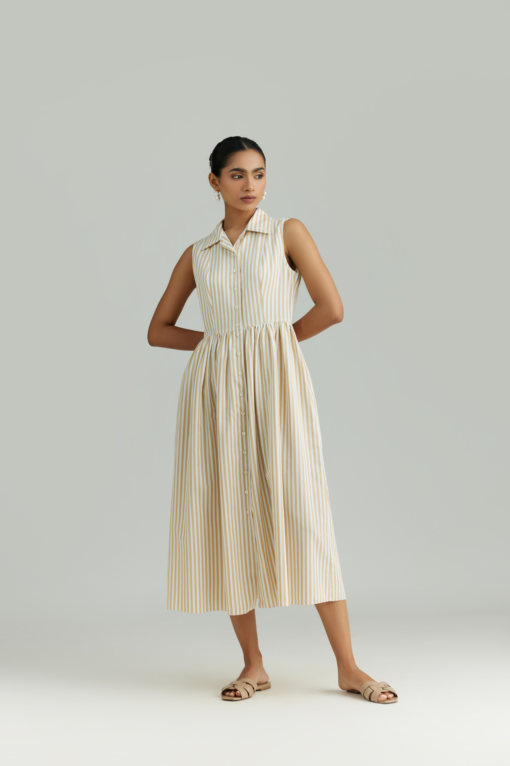 Striped Cotton Tencel Long Tennis Dress