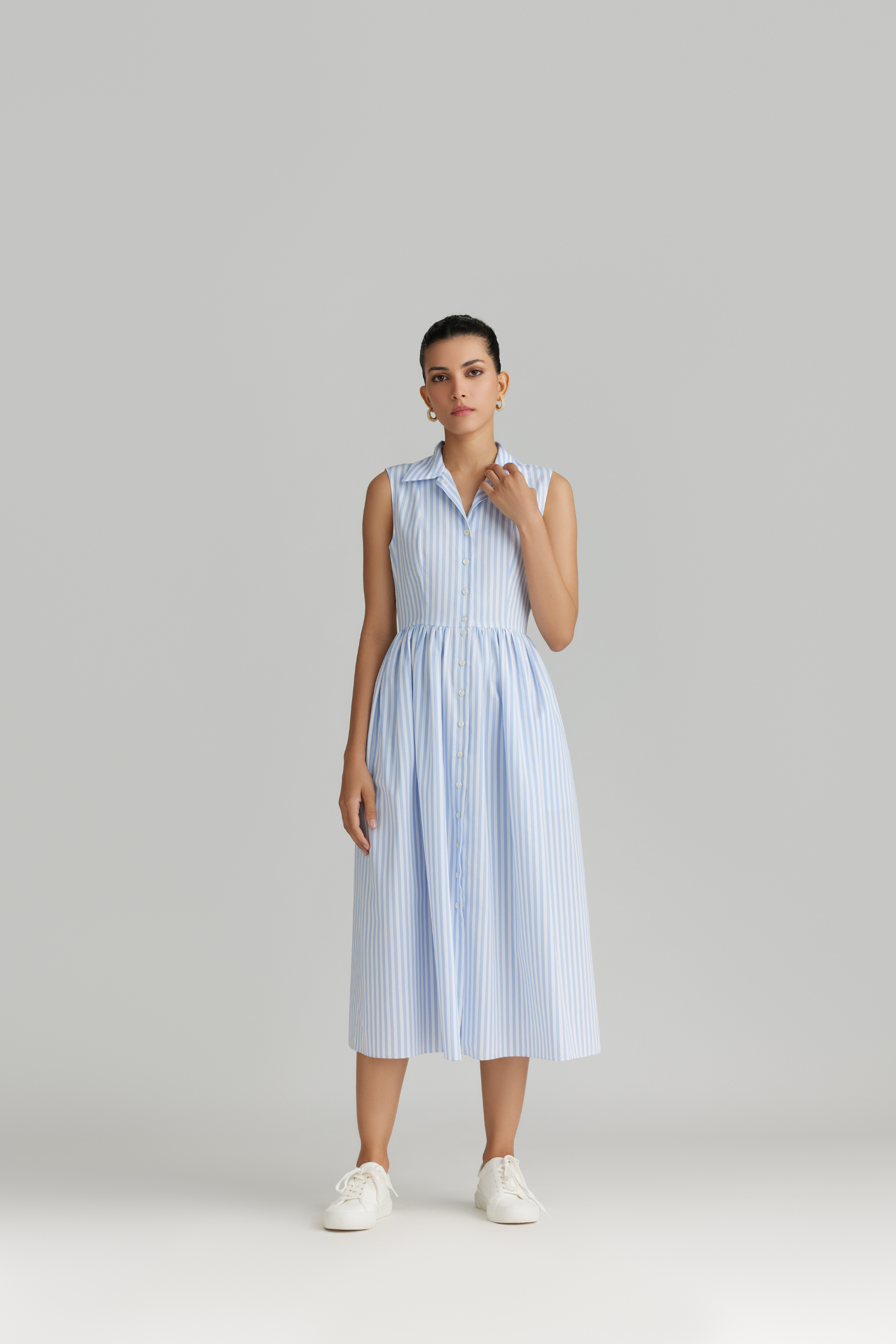 Striped Cotton Tencel Long Tennis Dress